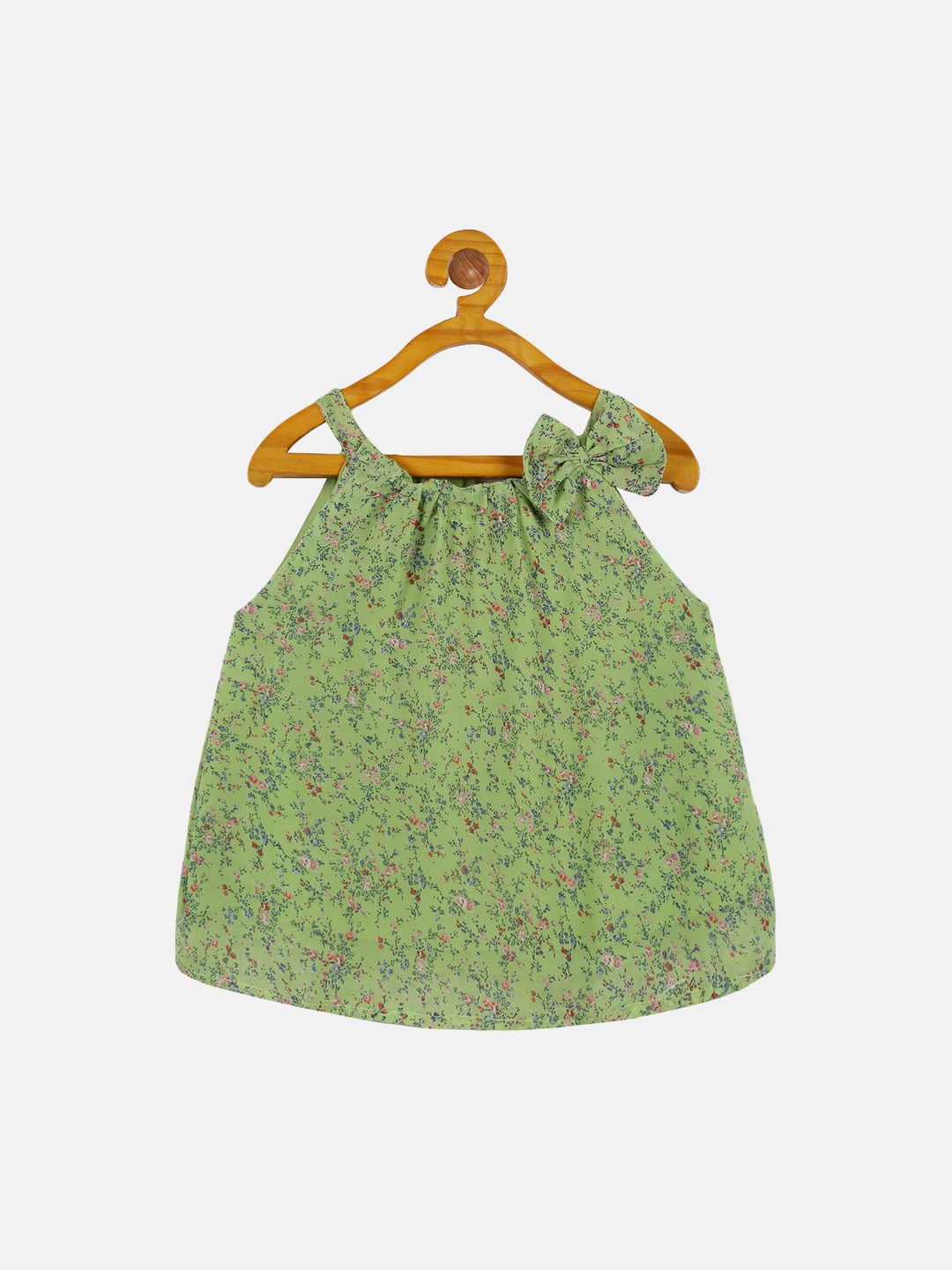 

KiddoPanti Floral Printed Bow Detail A-Line Top, Green