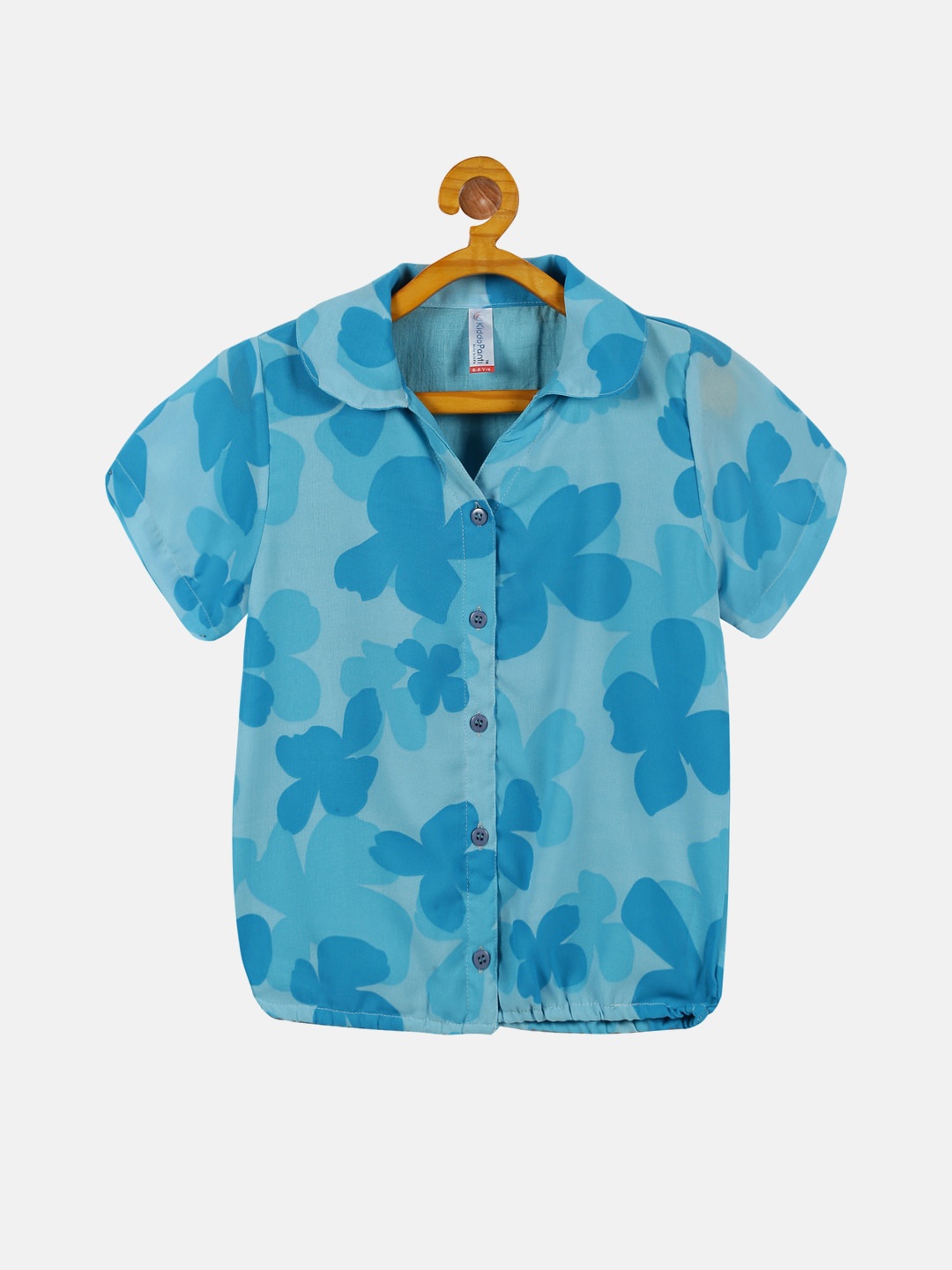 

KiddoPanti Girls Floral Printed Georgette Shirt Style Top, Blue