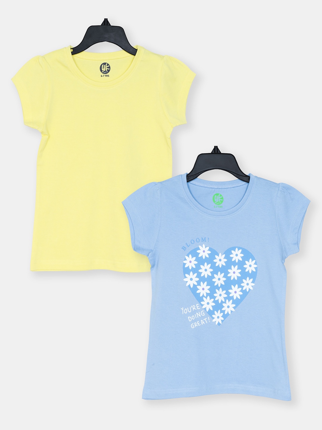 

YK Girls Pack Of 2 Floral Printed Cotton T-shirt, Yellow