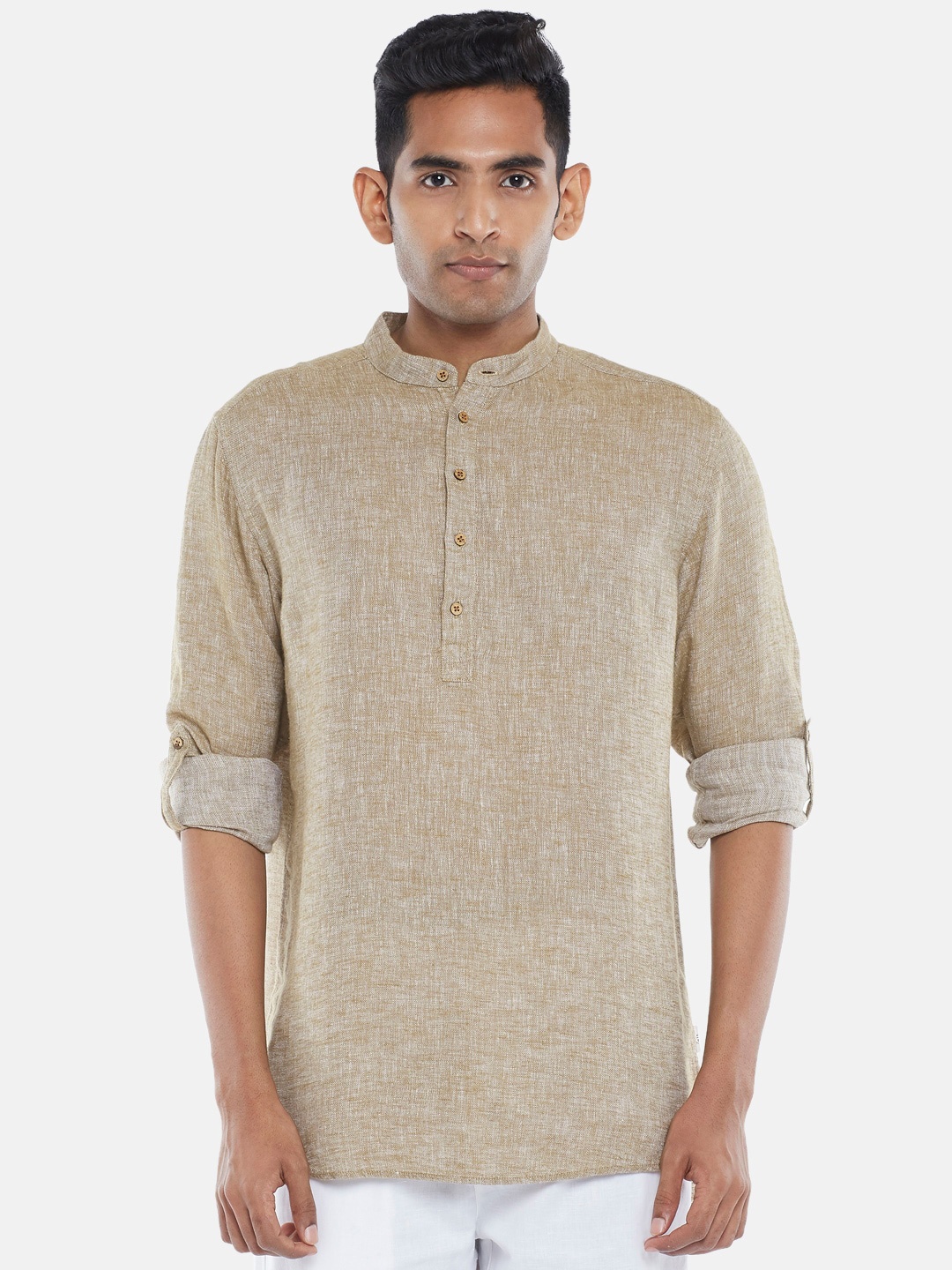 

7 Alt by Pantaloons Band Collar Cotton Casual Shirt, Brown