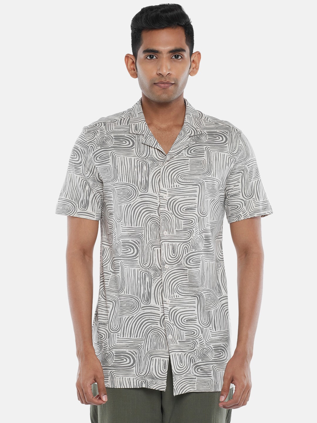 

7 Alt by Pantaloons Slim Fit Printed Cotton Casual Shirt, Beige