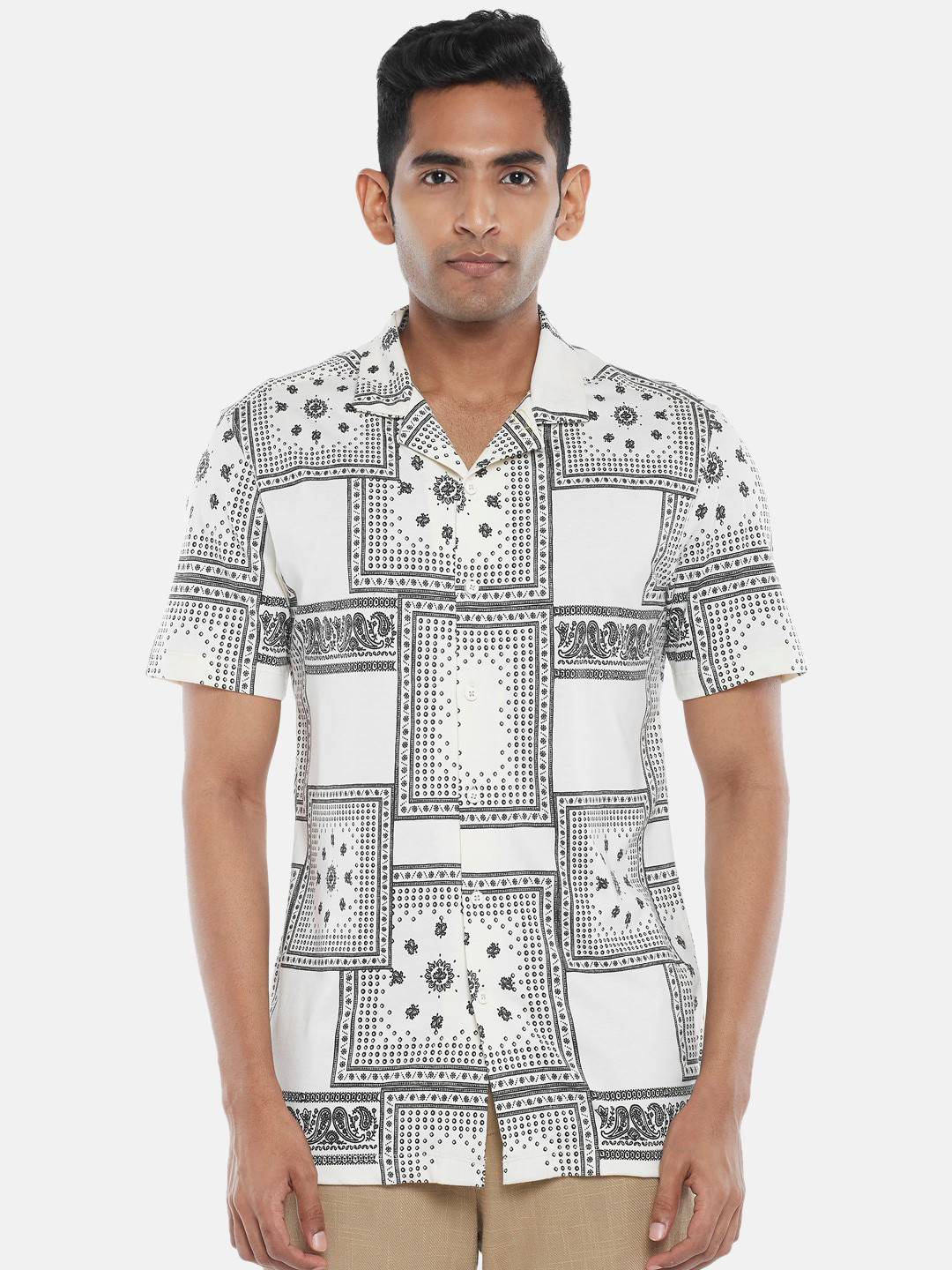 

7 Alt by Pantaloons Slim Fit Ethnic Motifs Printed Cotton Casual Shirt, Off white
