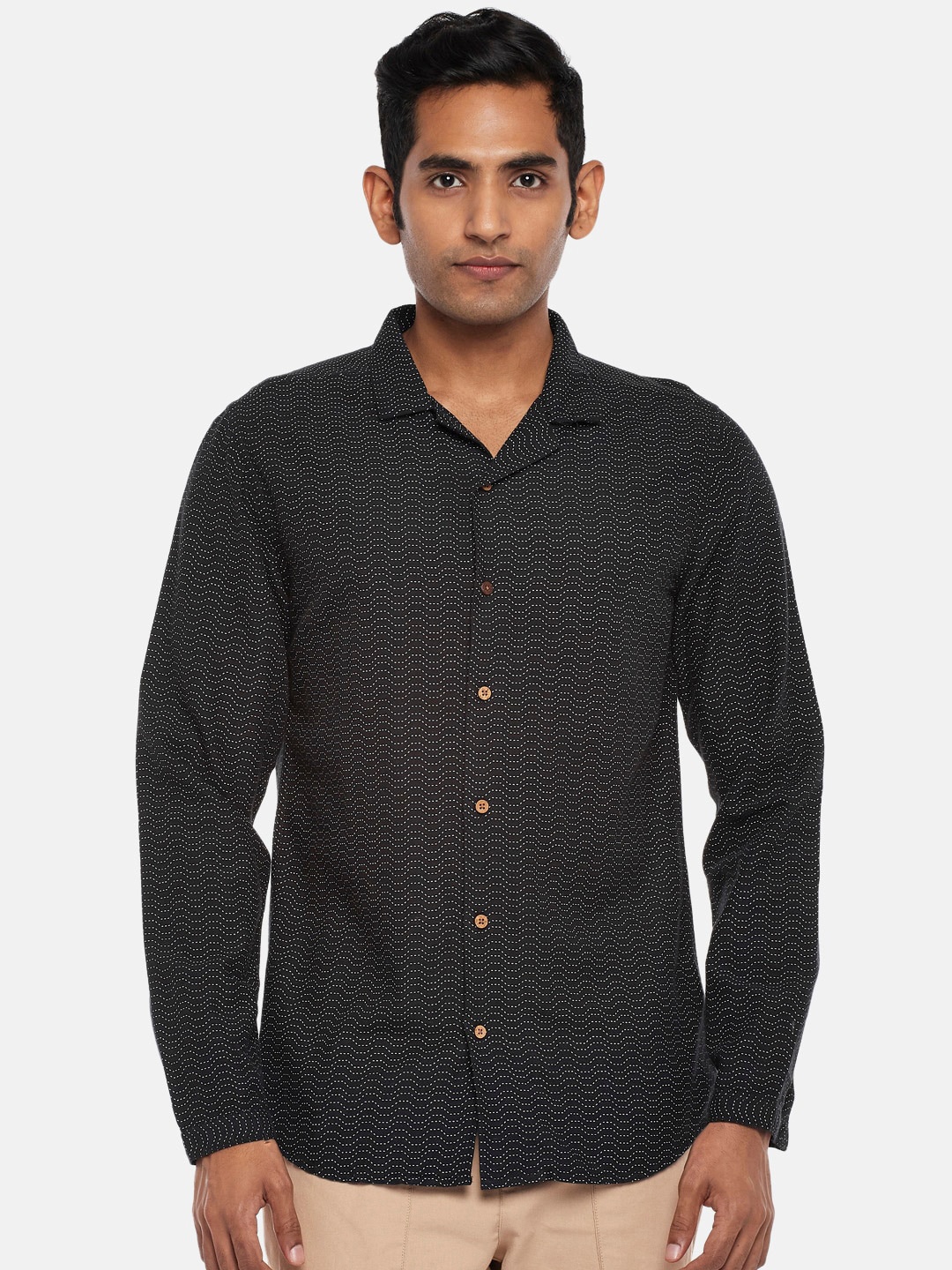 

7 Alt by Pantaloons Slim Fit Printed Casual Shirt, Black