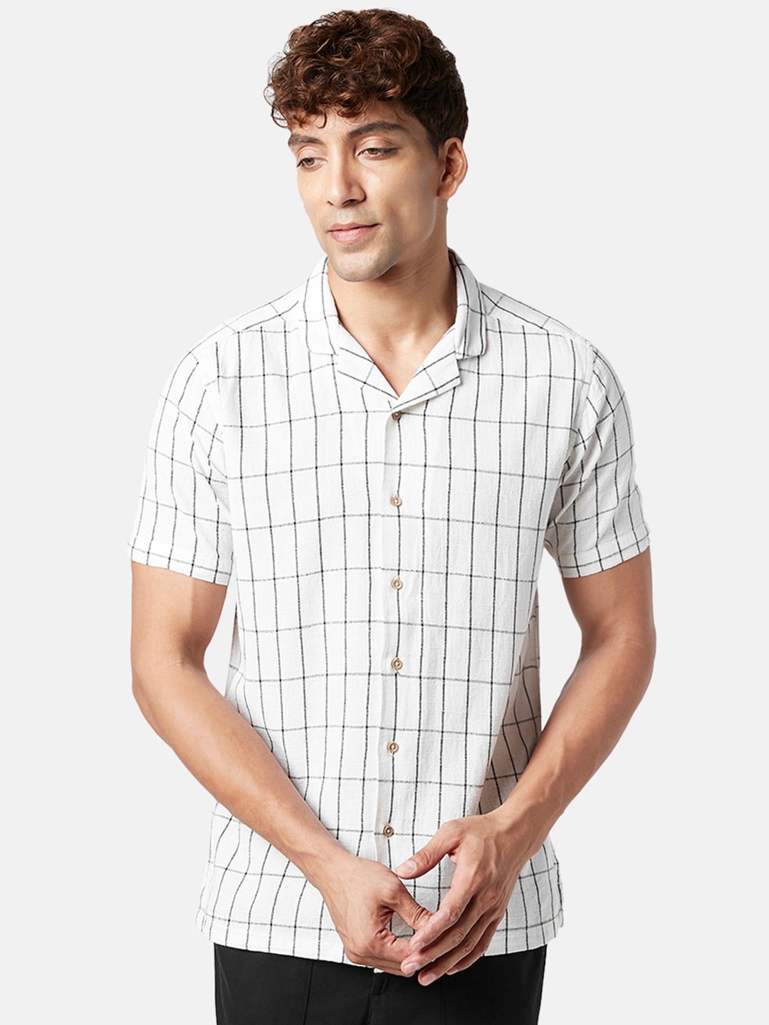 

7 Alt by Pantaloons Windowpane Checks Cotton Casual Shirt, White