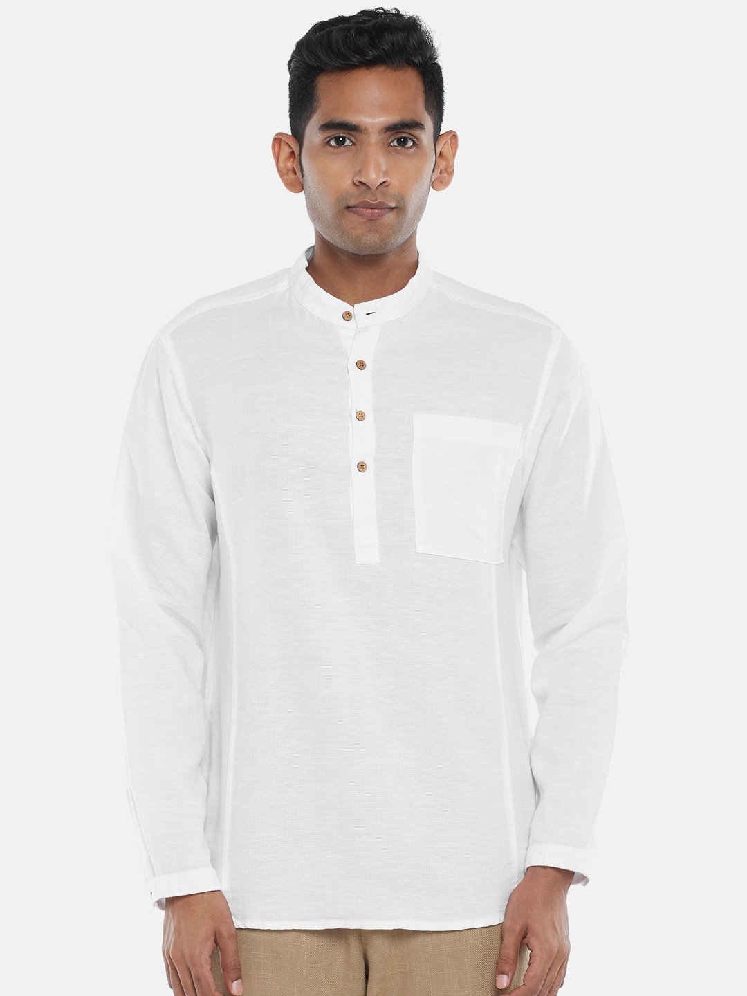 

7 Alt by Pantaloons Band Collar Cotton Casual Shirt, White