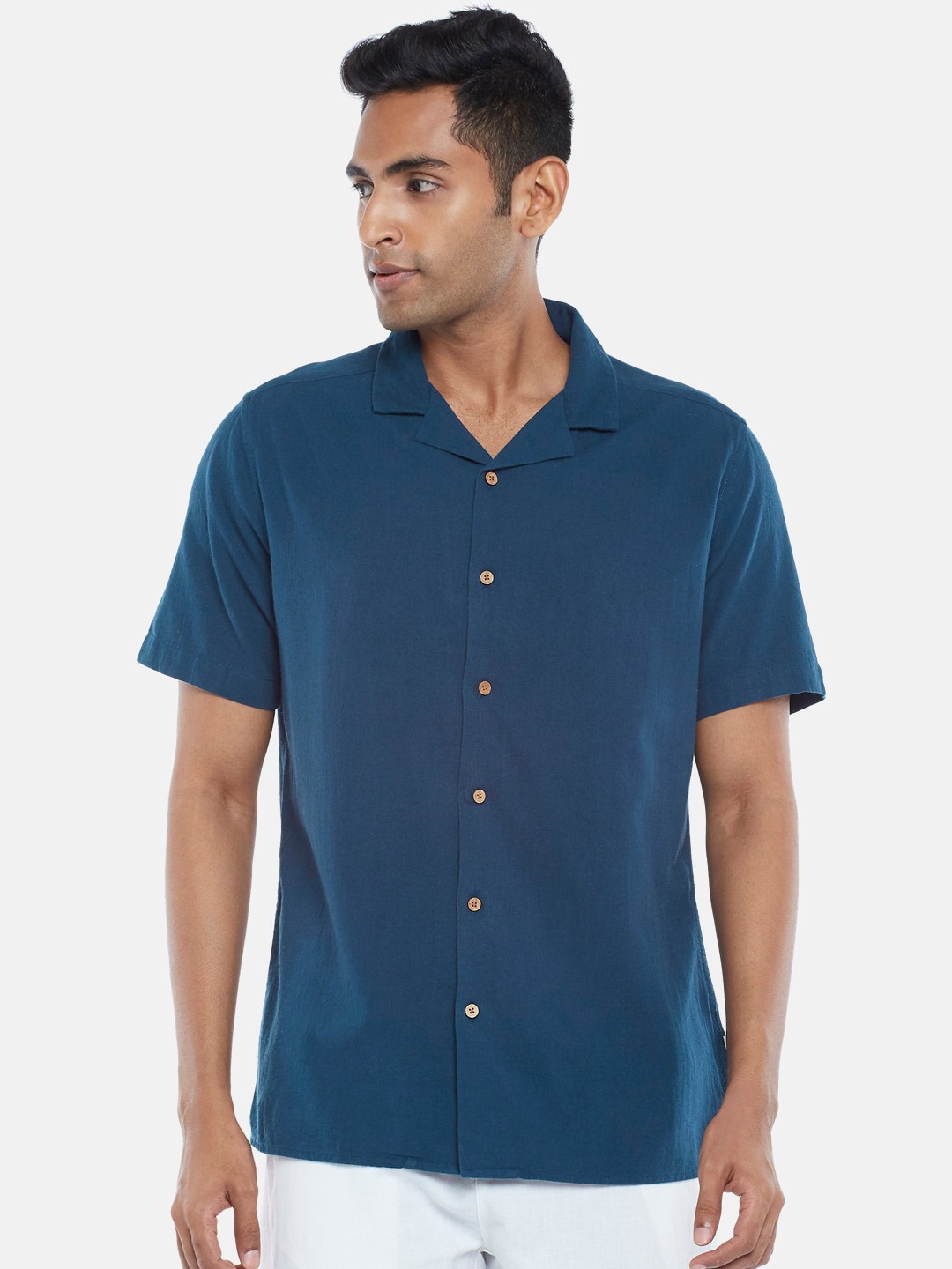 

7 Alt by Pantaloons Spread Collar Cotton Casual Shirt, Navy blue