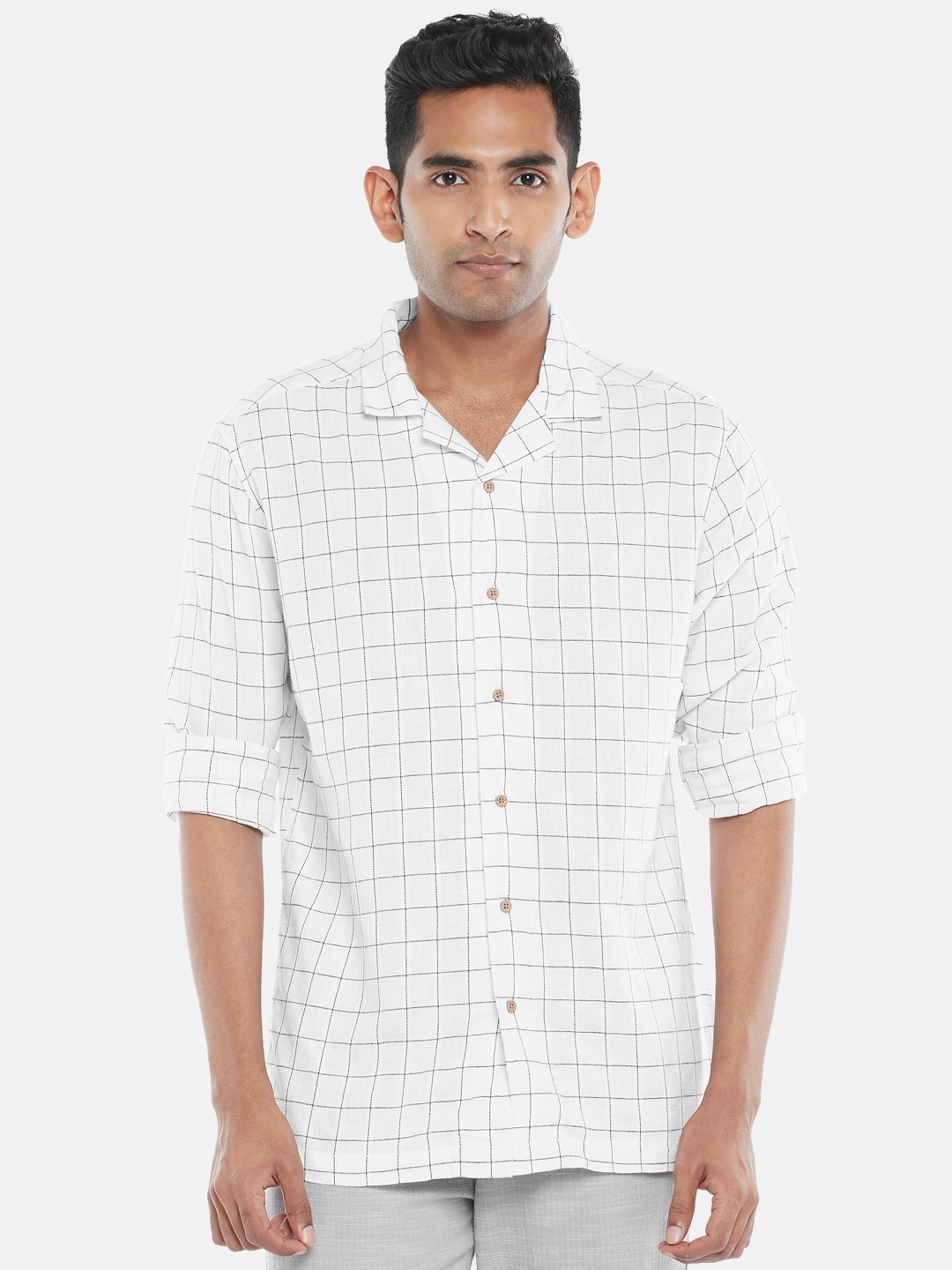 

7 Alt by Pantaloons Grid Tattersall Checks Cotton Casual Shirt, White