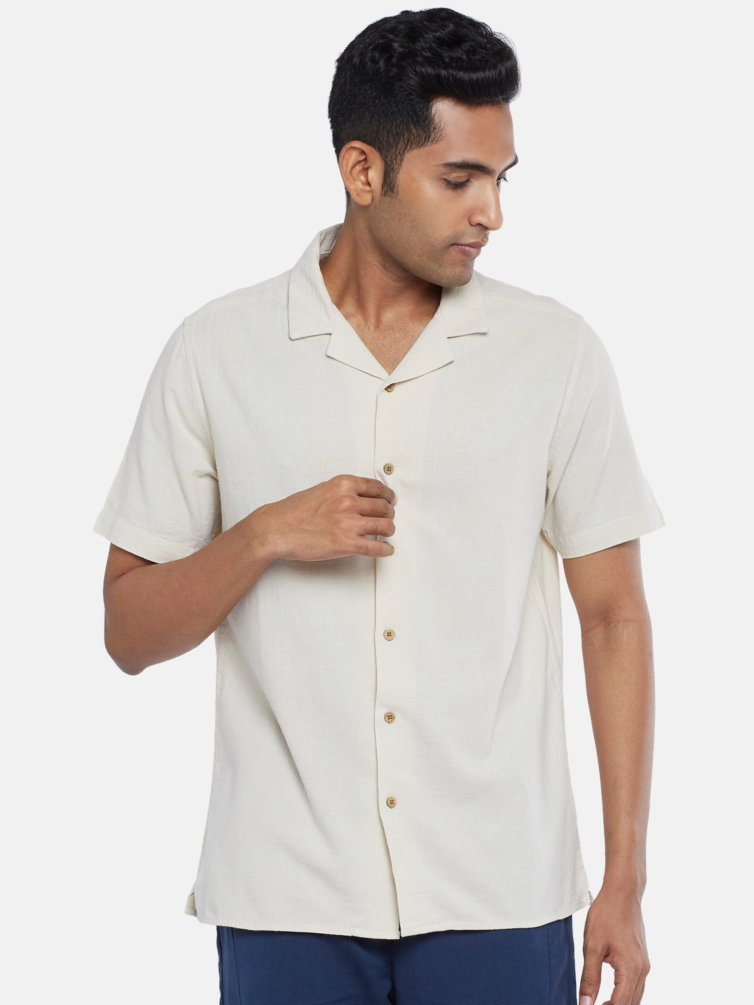 

7 Alt by Pantaloons Spread Collar Cotton Casual Shirt, Beige