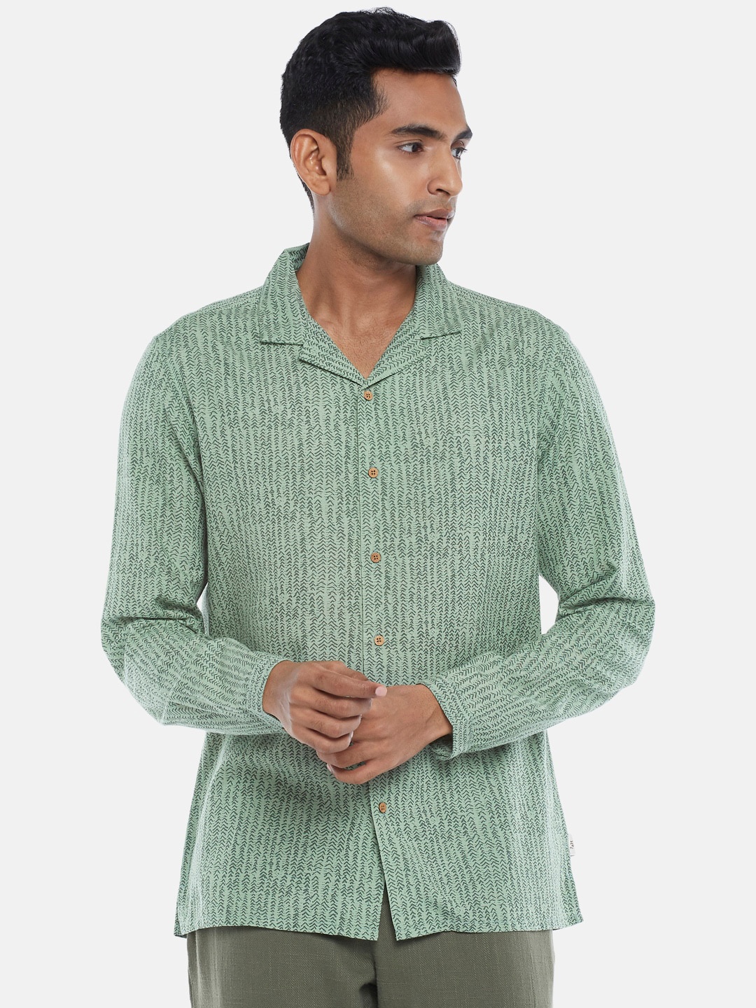 

7 Alt by Pantaloons Slim Fit Striped Casual Shirt, Green