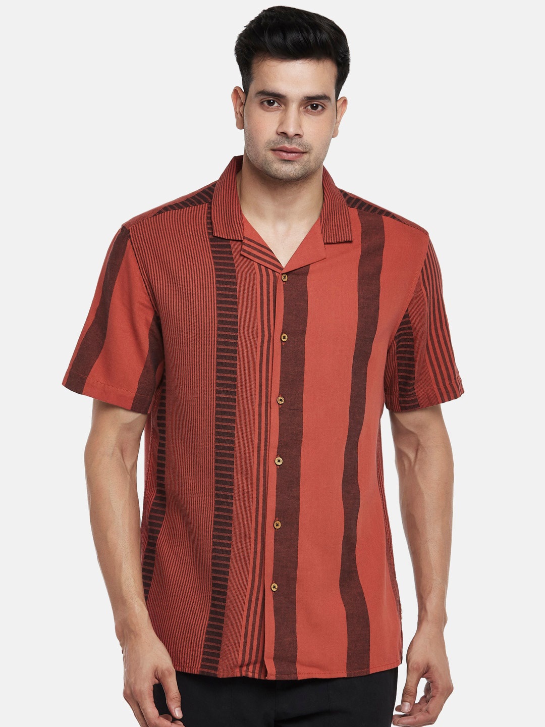 

7 Alt by Pantaloons Striped Cotton Casual Shirt, Red