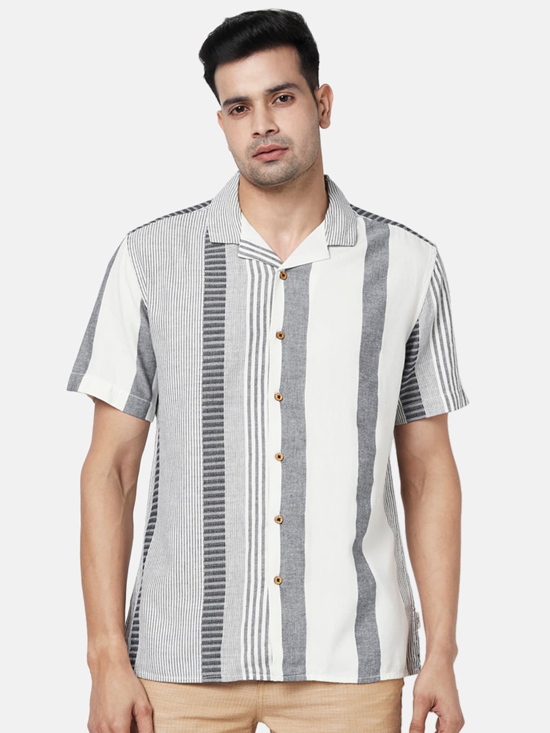 

7 Alt by Pantaloons Striped Cotton Casual Shirt, White