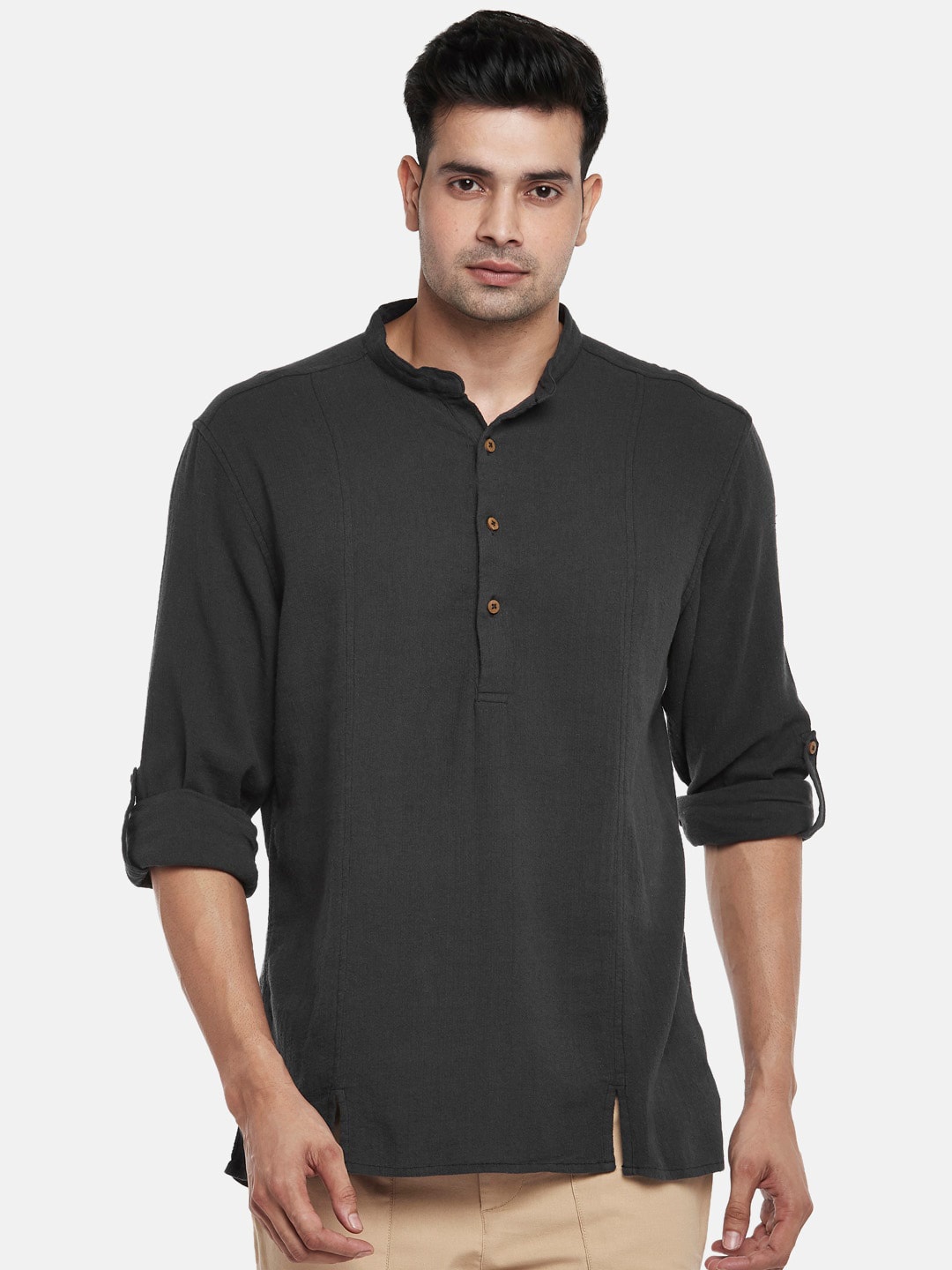 

7 Alt by Pantaloons Mandarin Collar Casual Shirt, Black