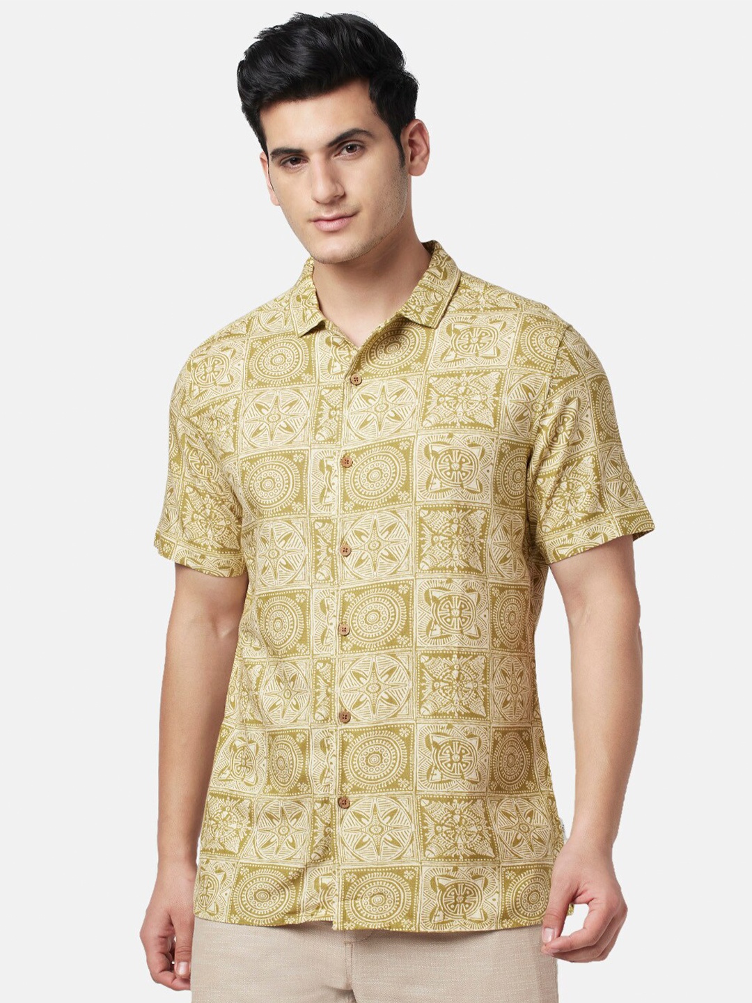 

7 Alt by Pantaloons Ethnic Motif Printed Casual Shirt, Mustard