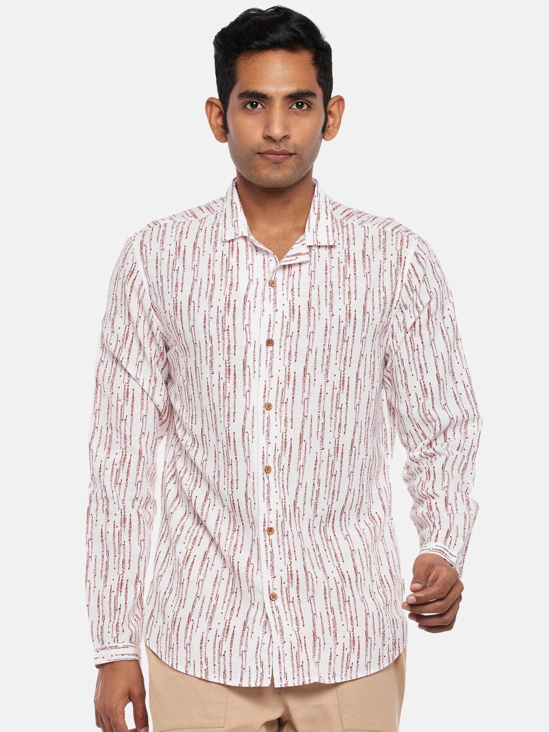 

7 Alt by Pantaloons Slim Fit Vertical Striped Casual Shirt, White