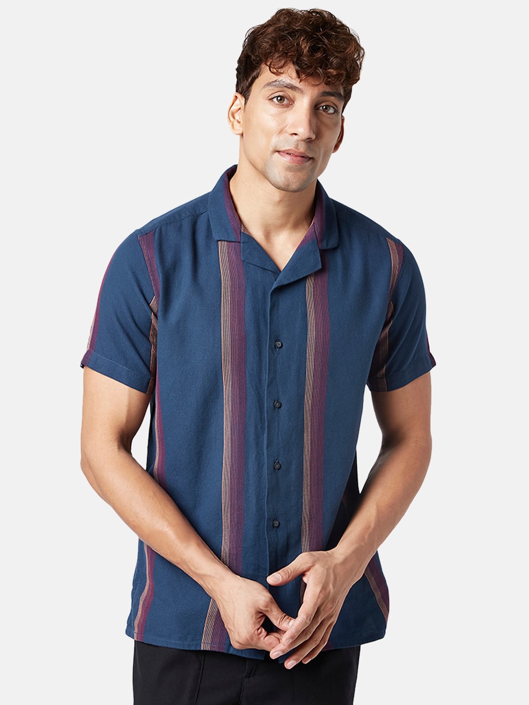 

7 Alt by Pantaloons Striped Cotton Casual Shirt, Blue