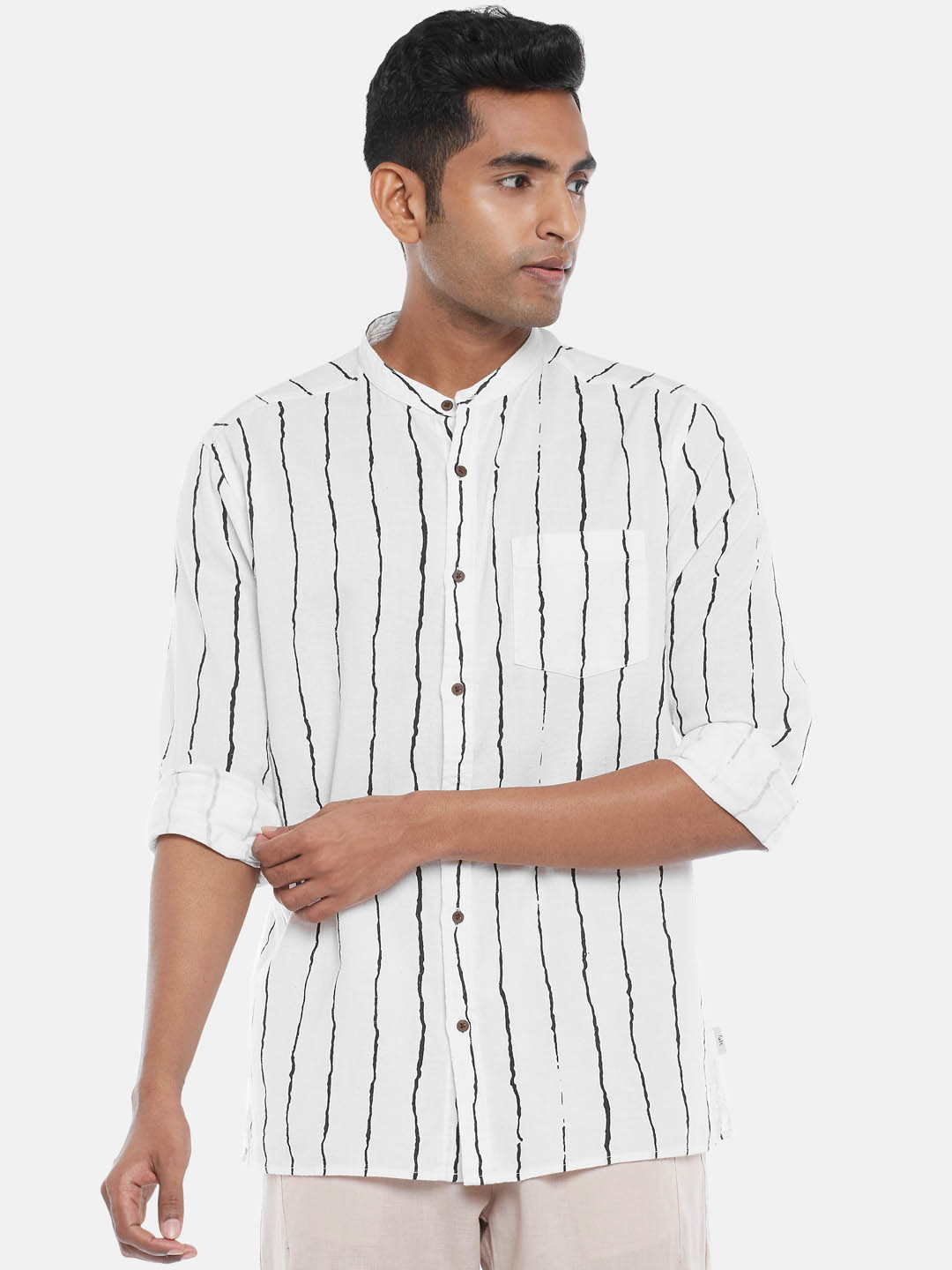

7 Alt by Pantaloons Vertical Striped Cotton Casual Shirt, White