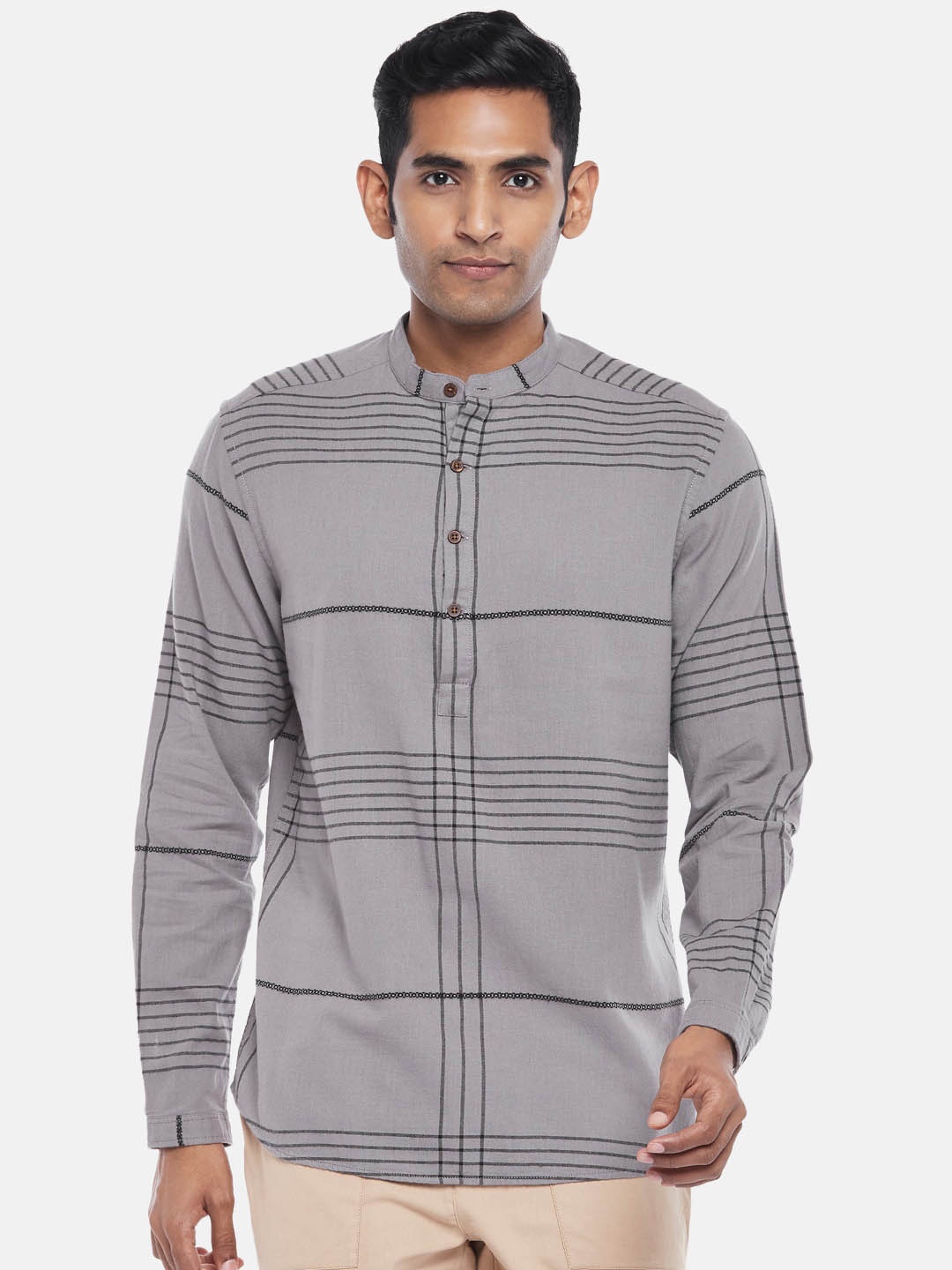 

7 Alt by Pantaloons Slim Fit Horizontal Stripes Cotton Casual Shirt, Grey