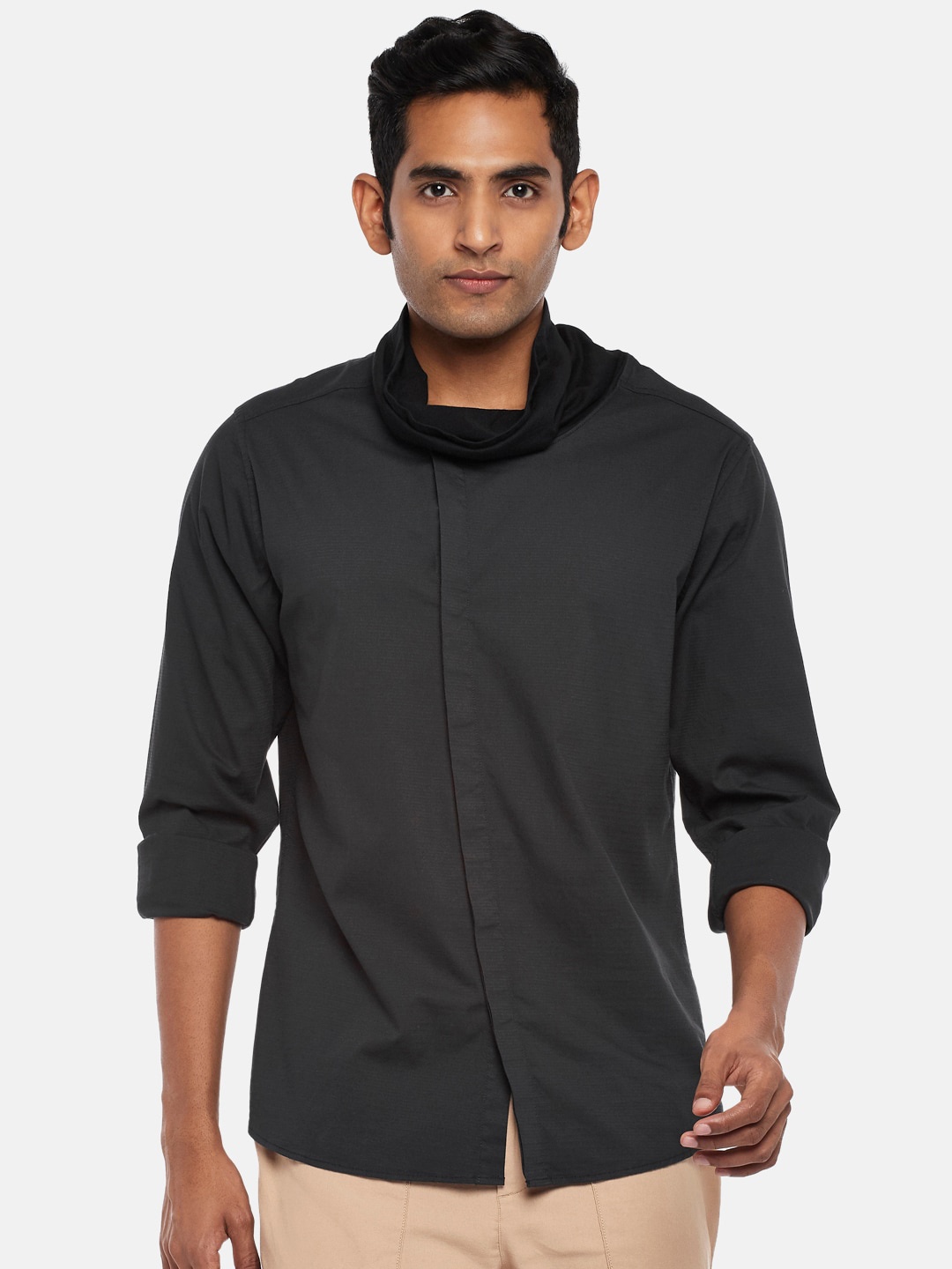 

7 Alt by Pantaloons Cowl Collar Long Sleeves Casual Shirt, Charcoal