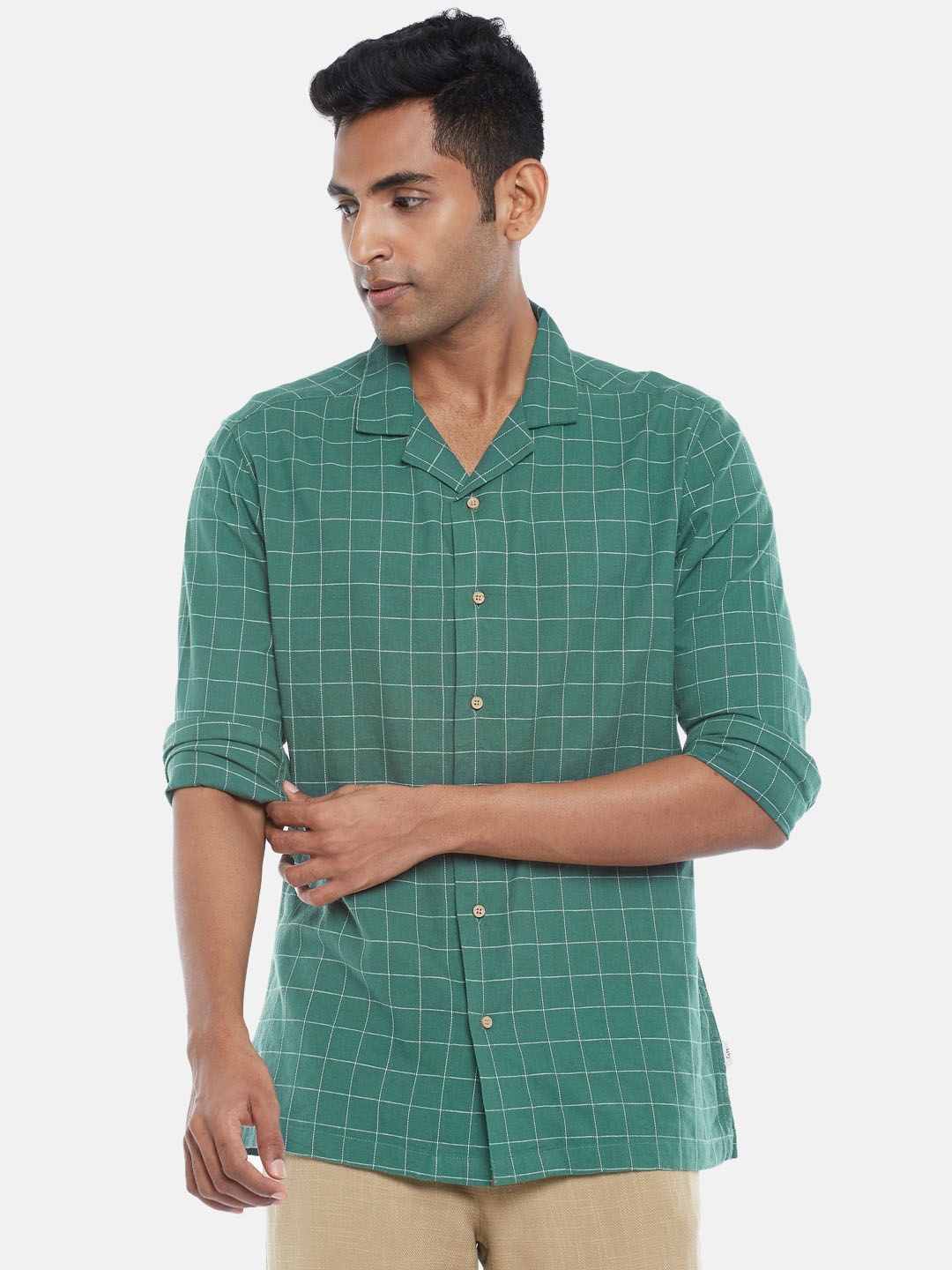 

7 Alt by Pantaloons Grid Tattersall Checked Cotton Casual Shirt, Green