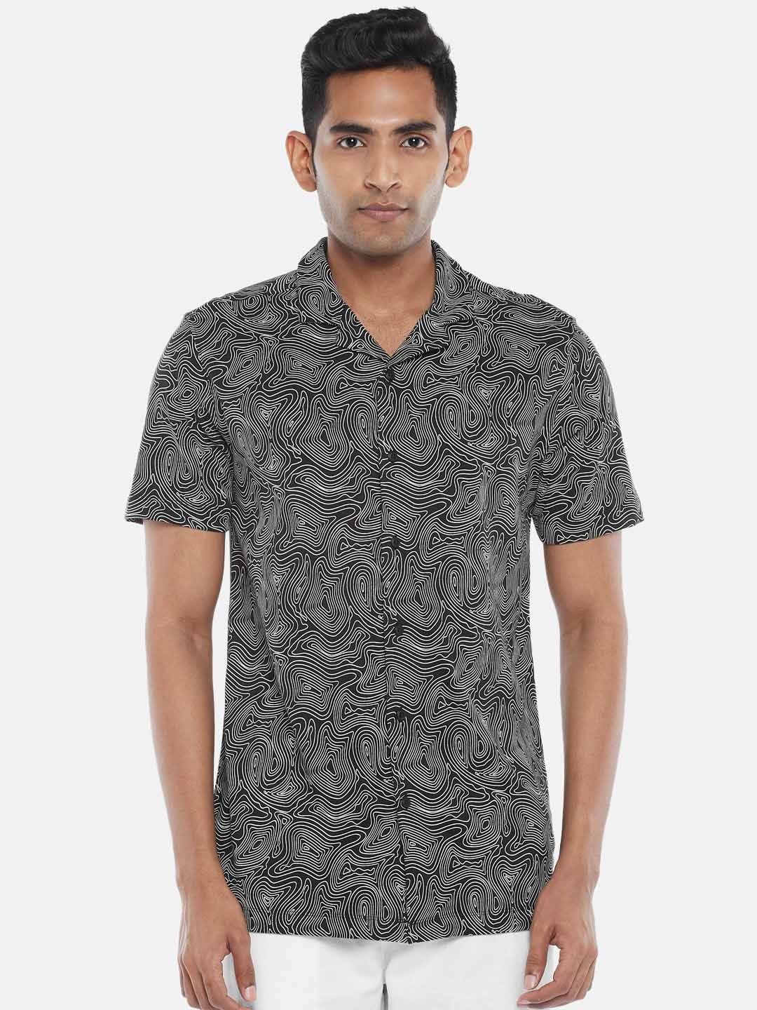 

7 Alt by Pantaloons Slim Fit Printed Cotton Casual Shirt, Black