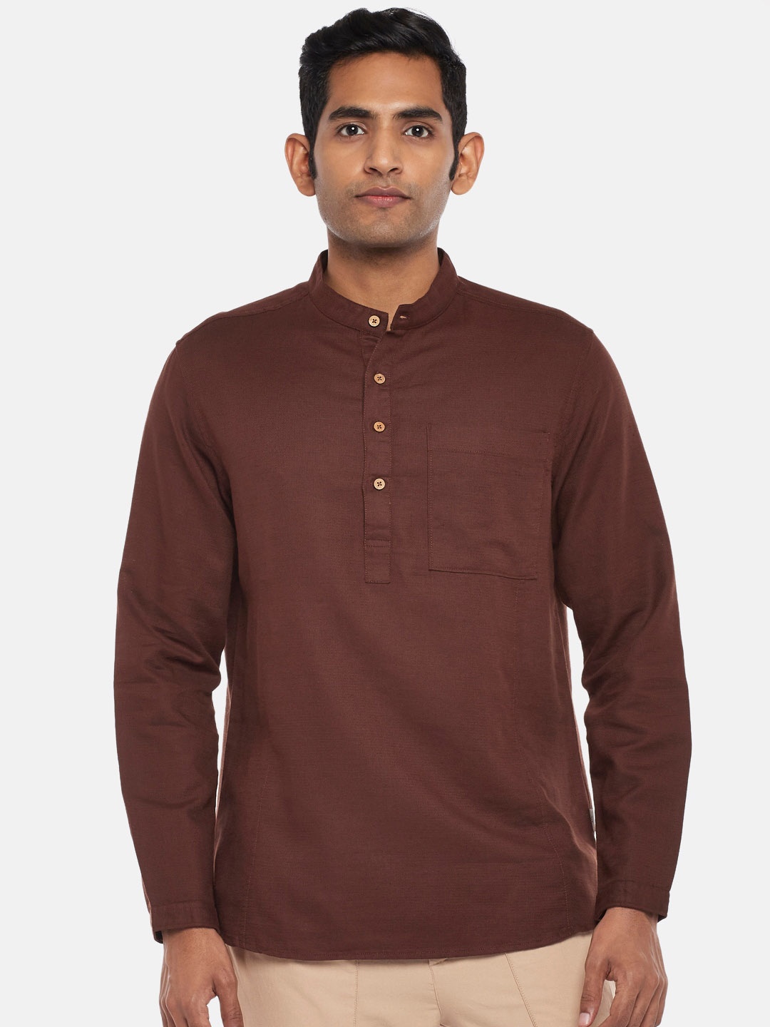 

7 Alt by Pantaloons Mandarin Collar Casual Shirt, Brown