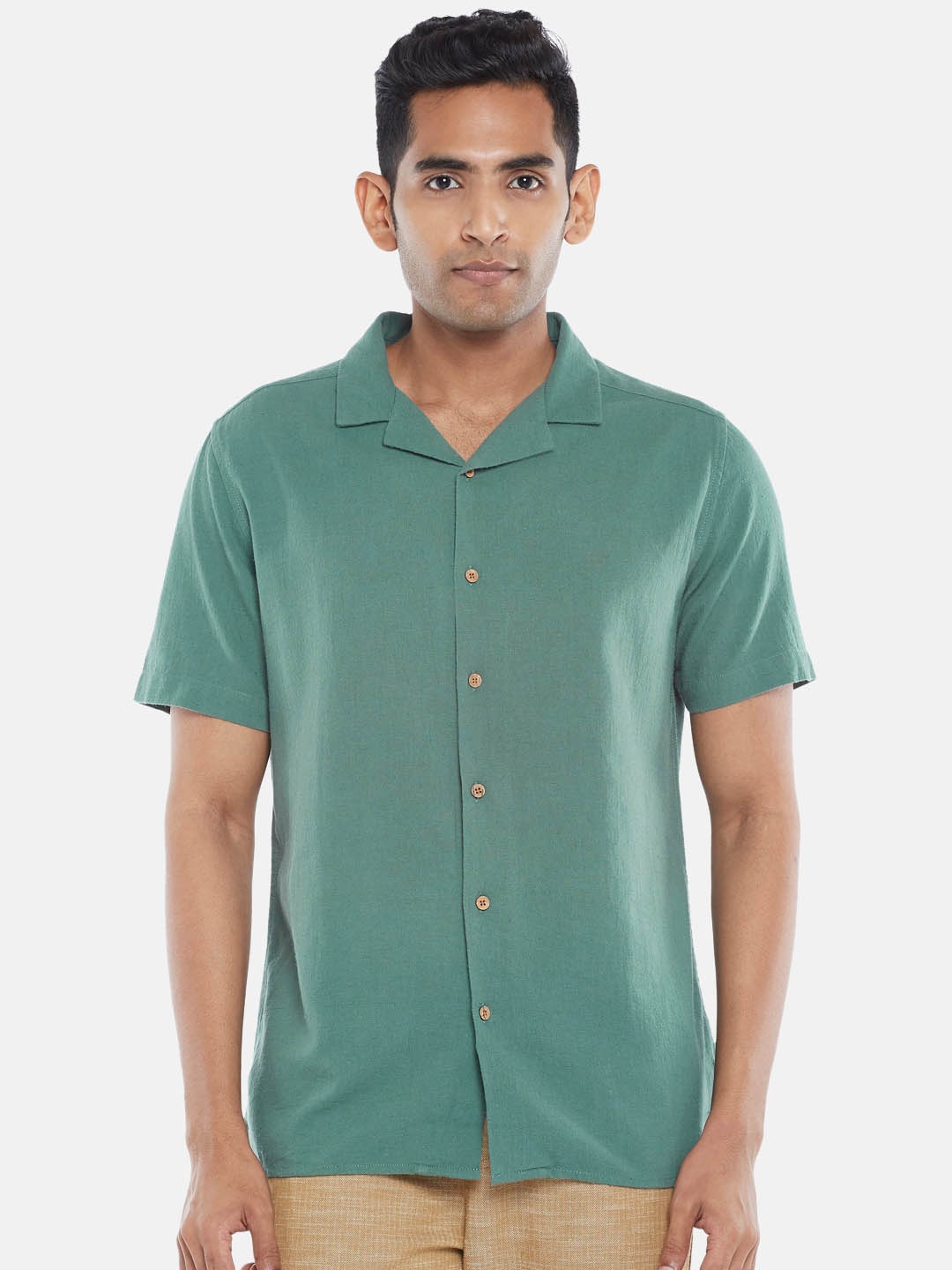 

7 Alt by Pantaloons Cuban Collar Cotton Casual Shirt, Olive