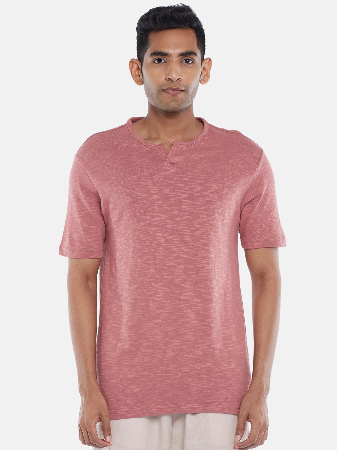 

7 Alt by Pantaloons Henley Neck Short Sleeves Cotton T-shirt, Pink