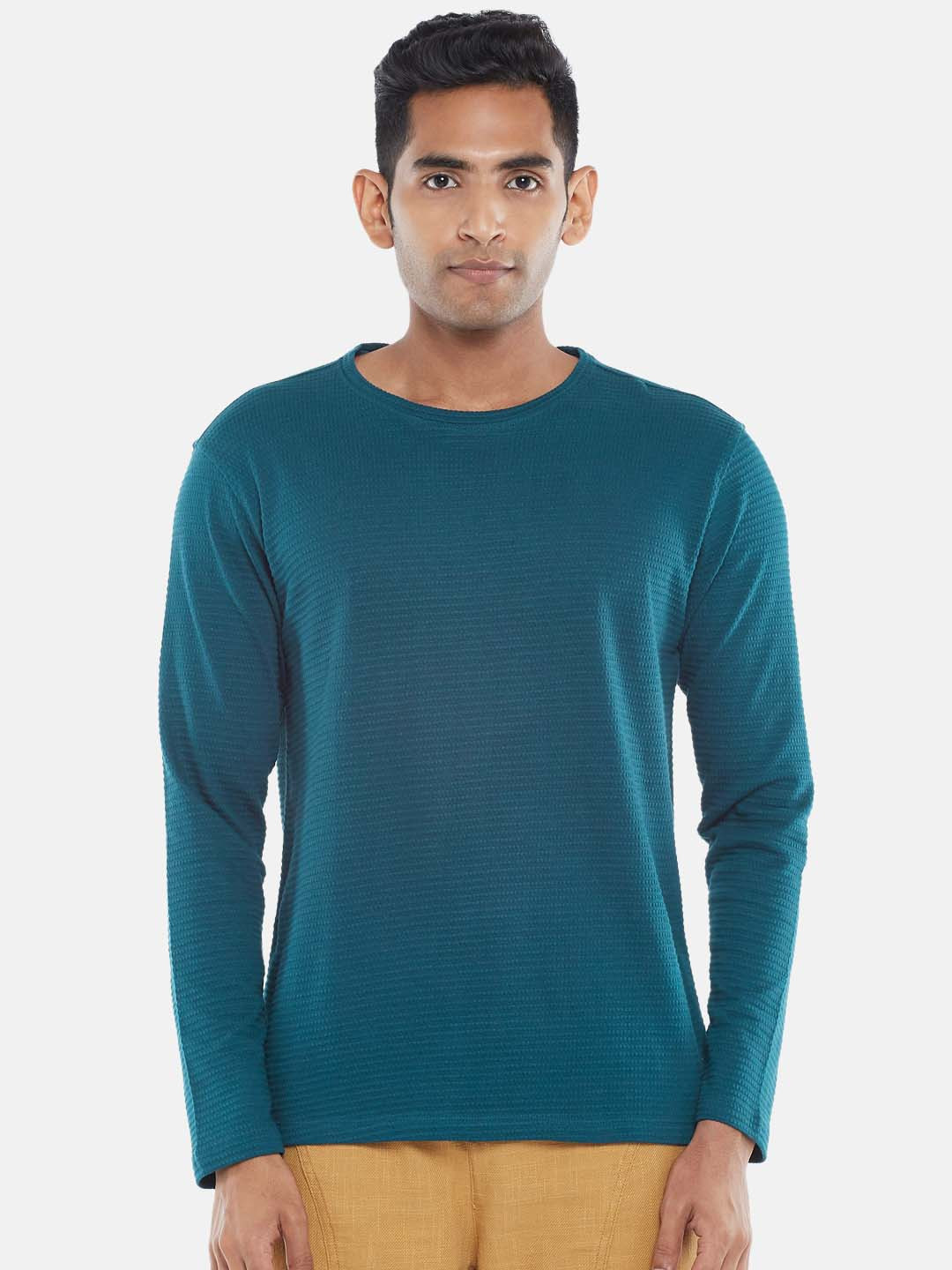 

7 Alt by Pantaloons Men Long Sleeve Slim Fit Cotton T-shirt, Teal