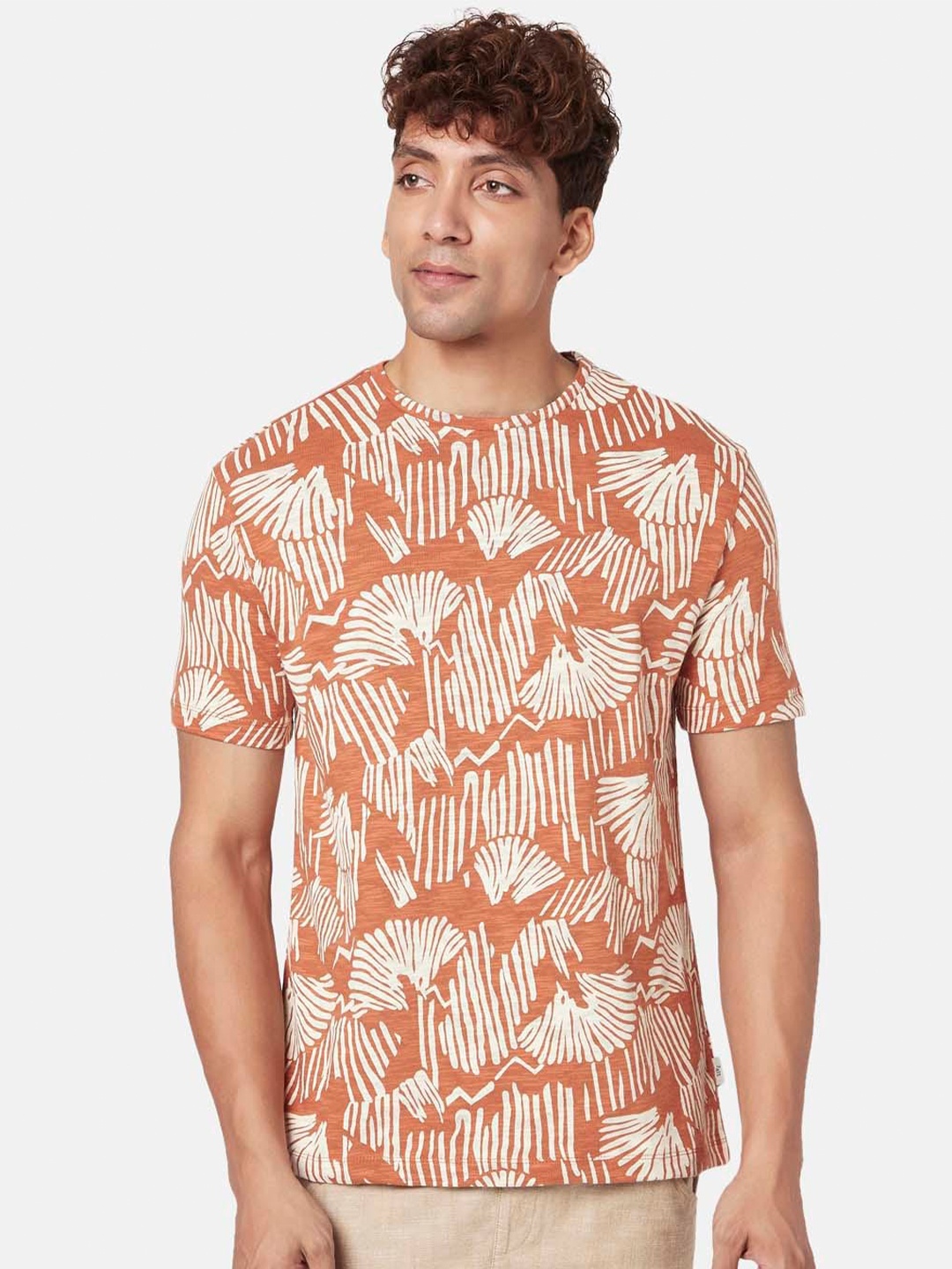 

7 Alt by Pantaloons Abstract Printed Cotton T-shirt, Orange