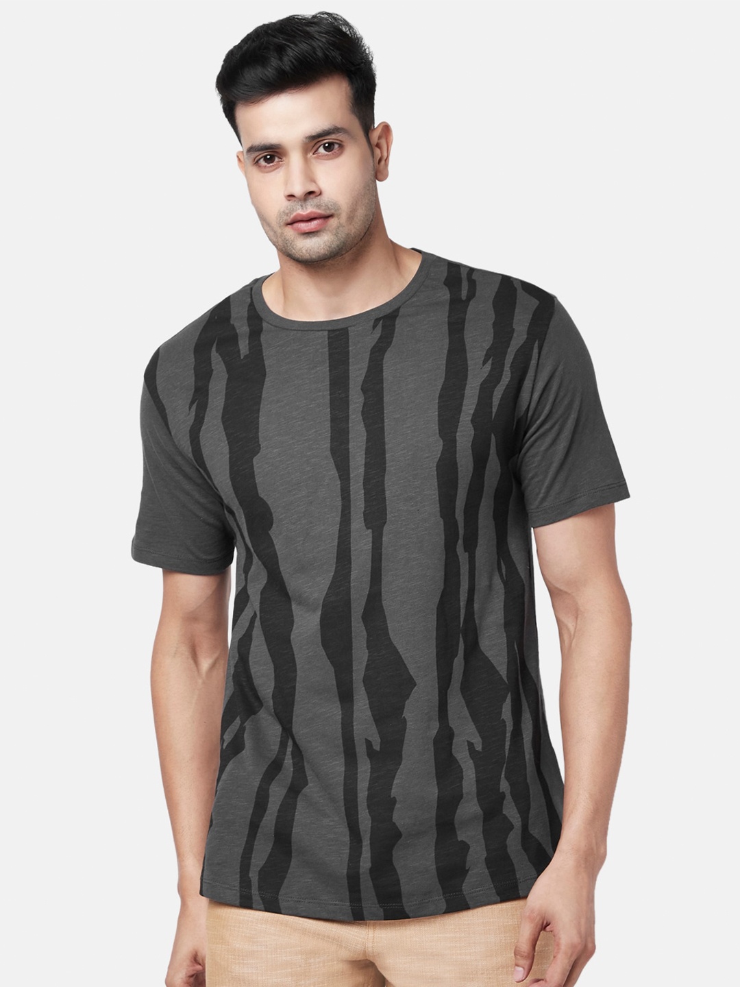 

7 Alt by Pantaloons Abstract Printed Cotton T-shirt, Charcoal