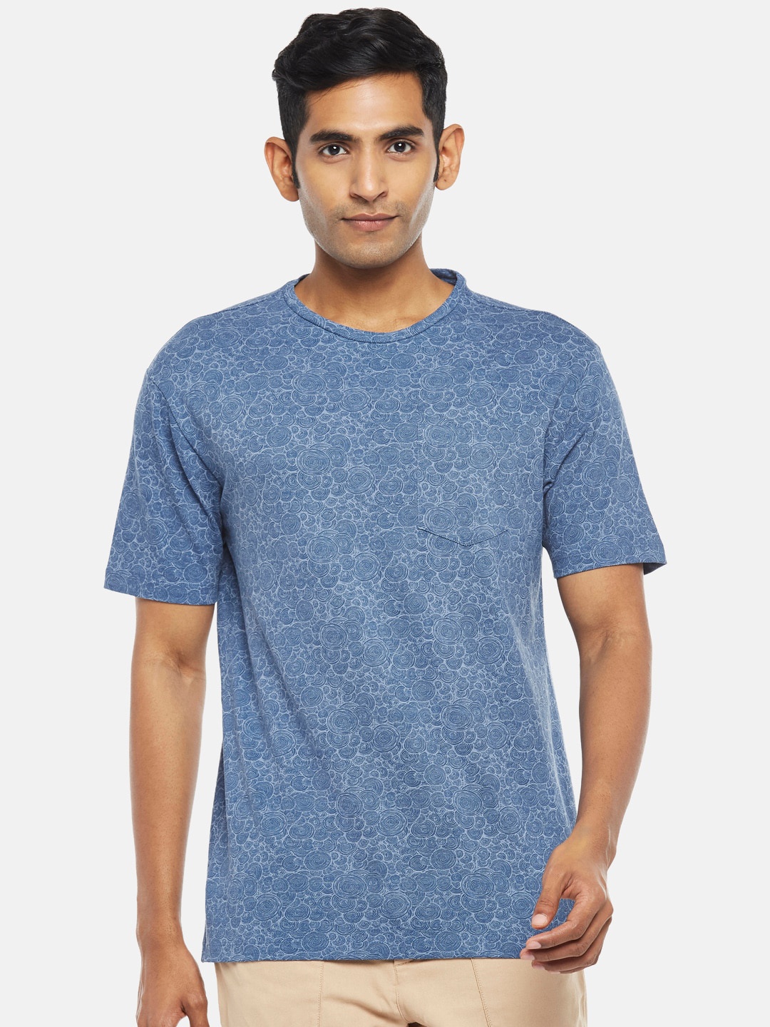 

7 Alt by Pantaloons Round Neck Cotton T-shirt, Blue