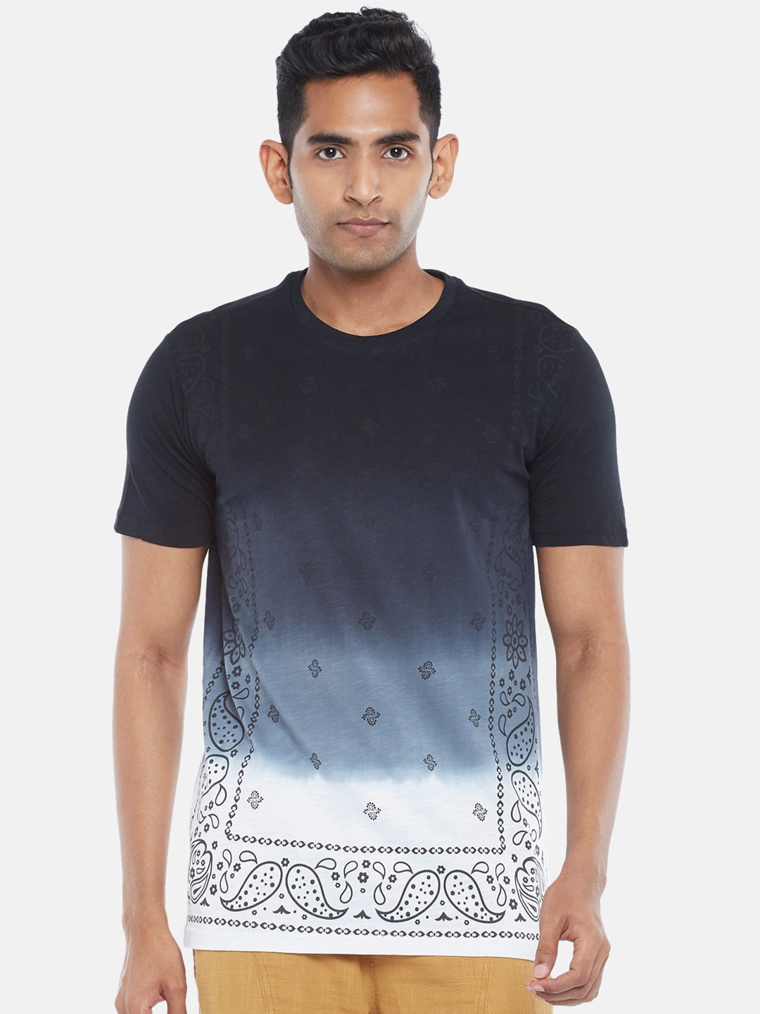 

7 Alt by Pantaloons Tie & Dye Round Neck Cotton Slim Fit T-shirt, Navy blue