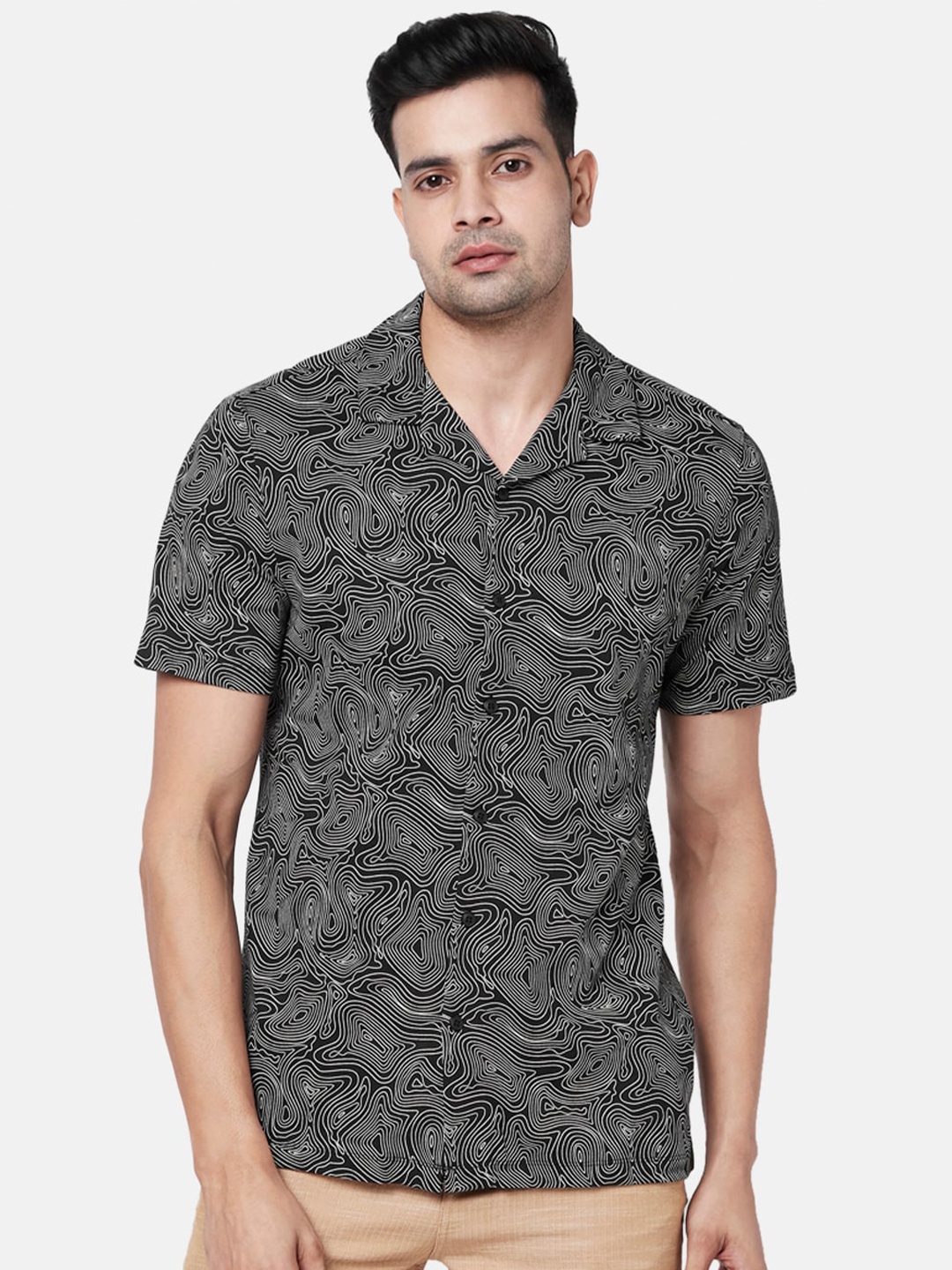 

7 Alt by Pantaloons Abstract Printed Cotton Slim Fit Shirt, Black