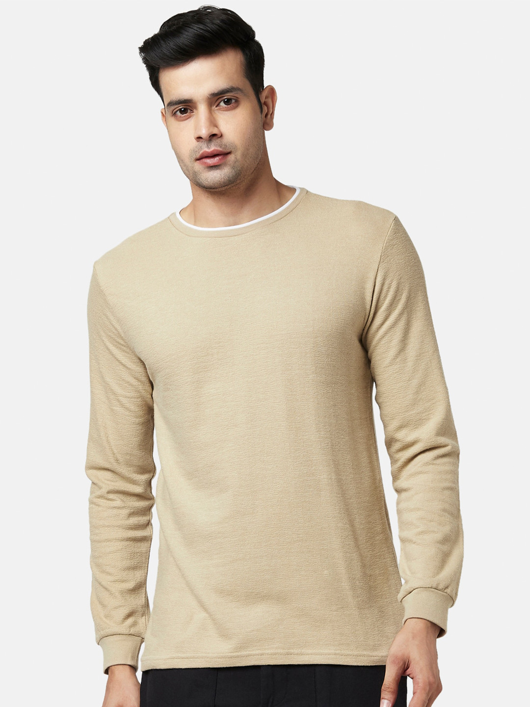 

7 Alt by Pantaloons Round Neck Slim Fit Cotton T-shirt, Beige