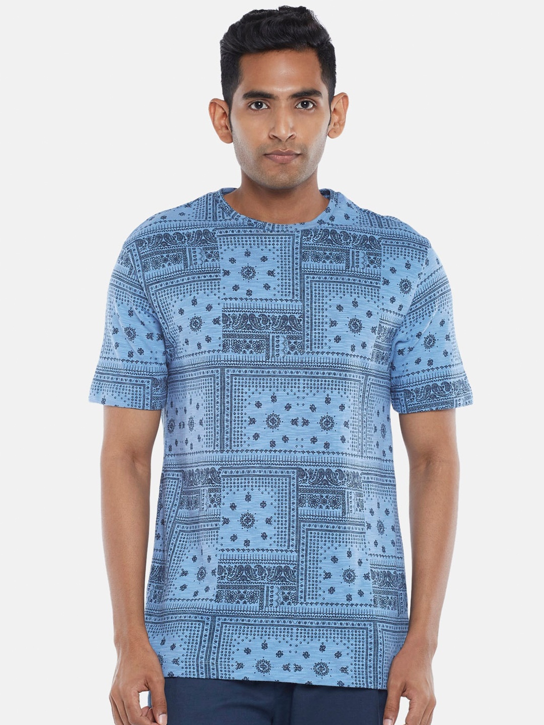 

7 Alt by Pantaloons Ethnic Printed Cotton T-shirt, Blue
