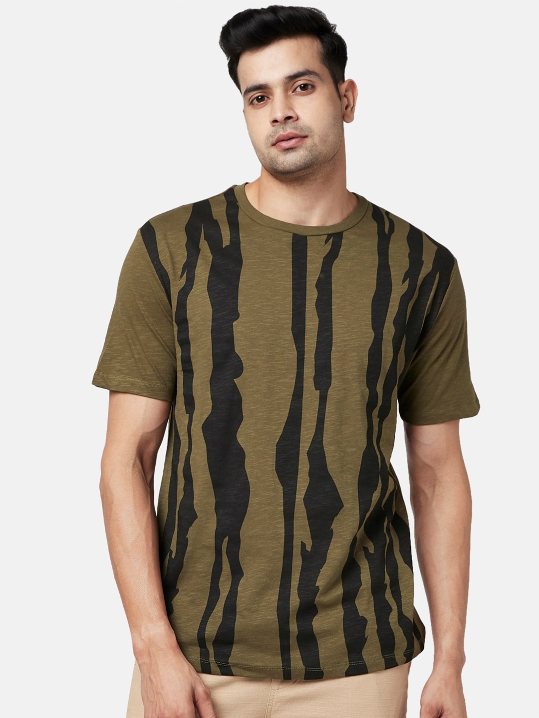 

7 Alt by Pantaloons Abstract Printed Cotton T-shirt, Olive