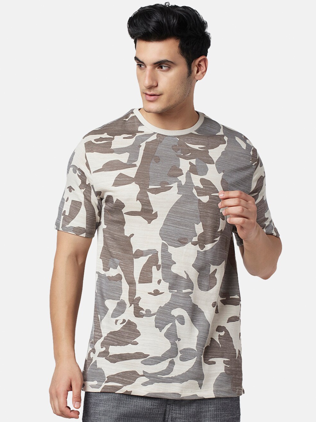 

7 Alt by Pantaloons Abstract Printed Cotton T-shirt, Grey