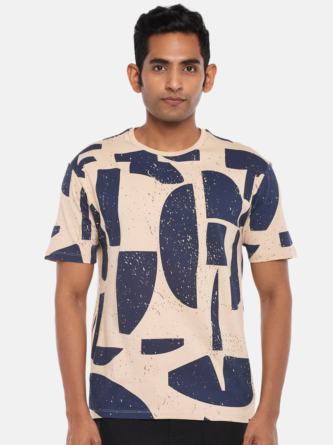 

7 Alt by Pantaloons Abstract Printed Cotton Relaxed Fit T-shirt, Taupe
