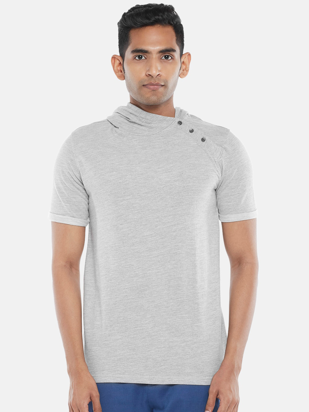 

7 Alt by Pantaloons Hooded Cotton Slim Fit T-shirt, Grey