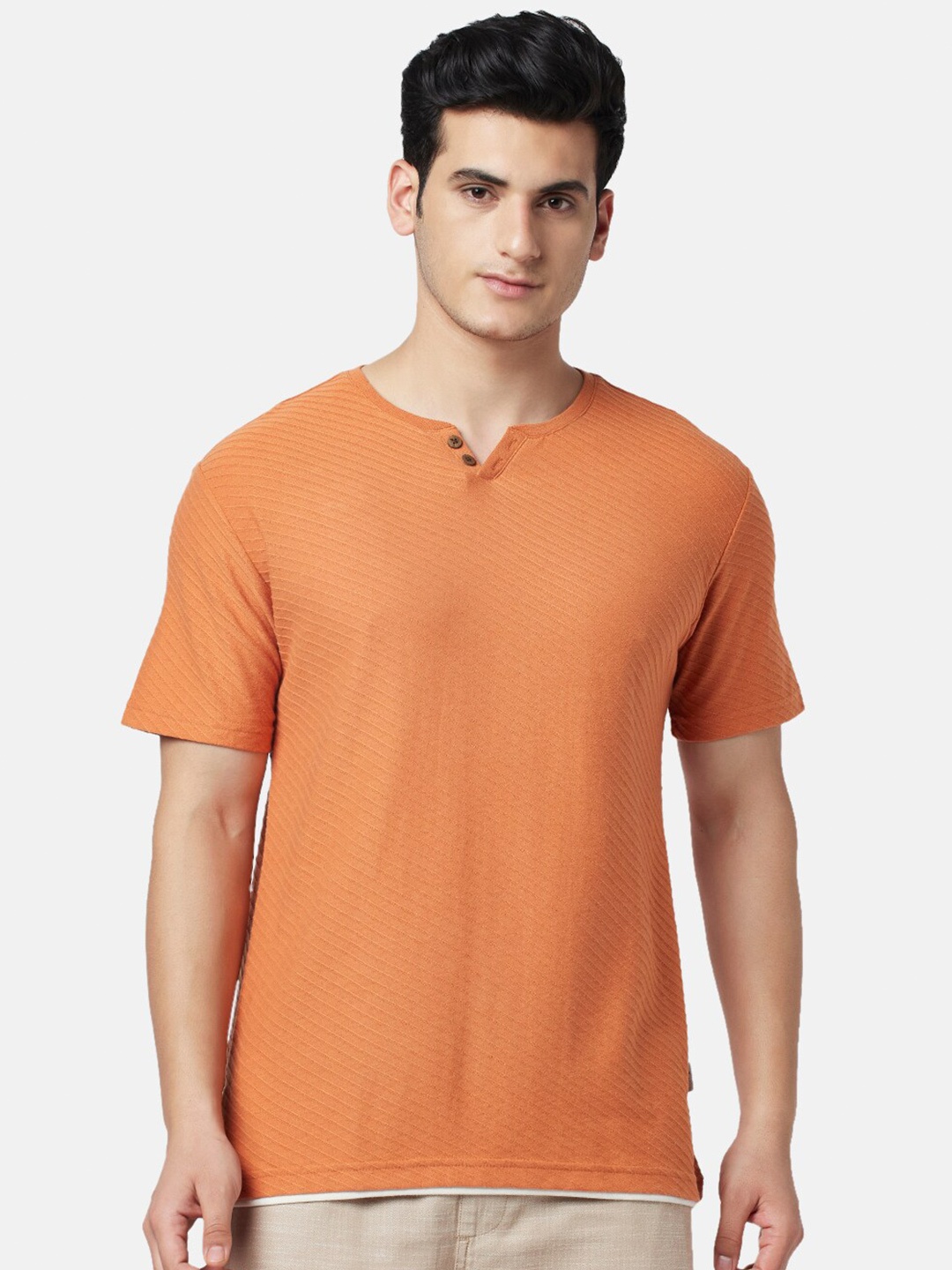 

7 Alt by Pantaloons Henley Neck T-shirt, Rust