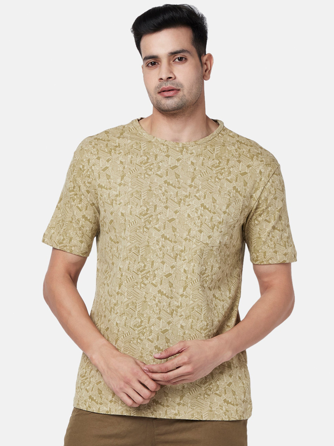 

7 Alt by Pantaloons Conversational Printed Cotton T-shirt, Beige