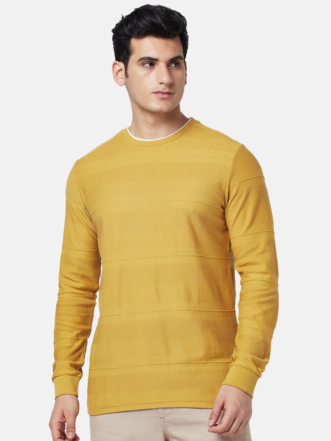

7 Alt by Pantaloons Round Neck Long Sleeves Cotton T-shirt, Mustard