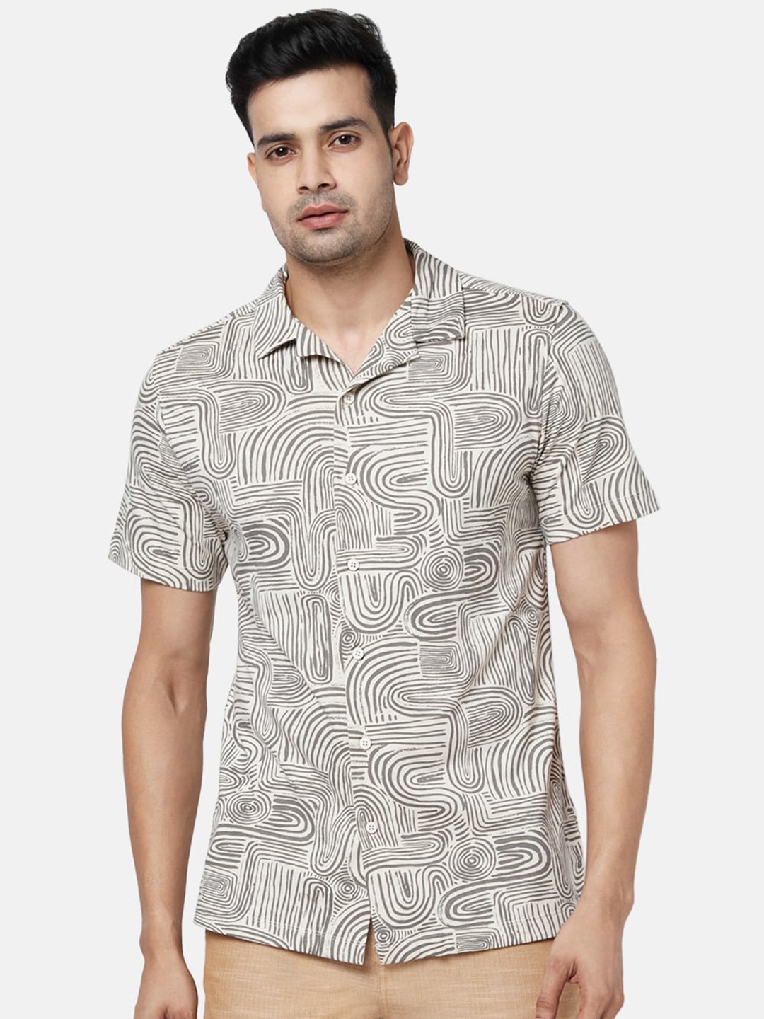 

7 Alt by Pantaloons Abstract Printed Cotton Casual Shirt, Beige
