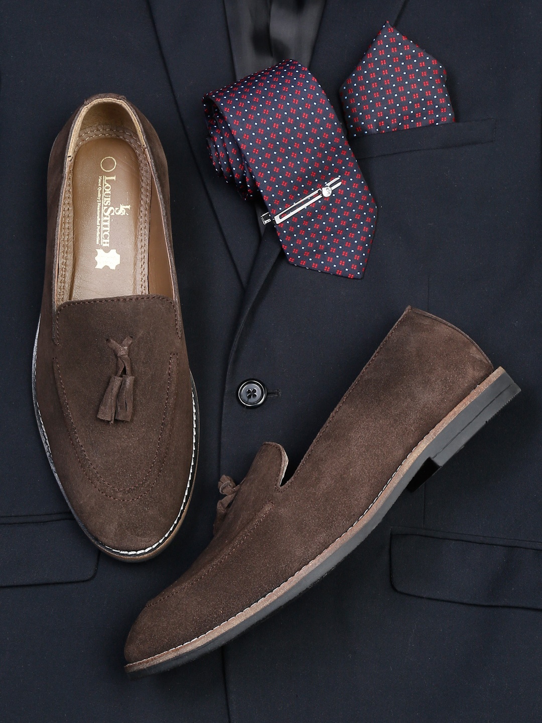 

LOUIS STITCH Men Lightweight Suede Tassel Loafers, Brown