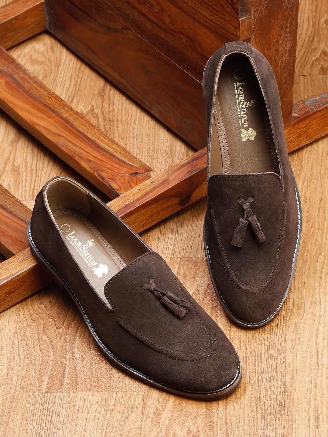 

LOUIS STITCH Men Suede Lightweight Tassel Loafers, Brown