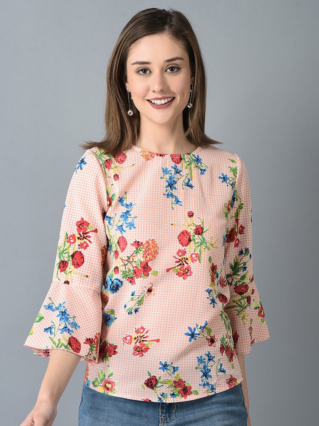 

CANOE Floral Printed Bell Sleeves Top, Peach