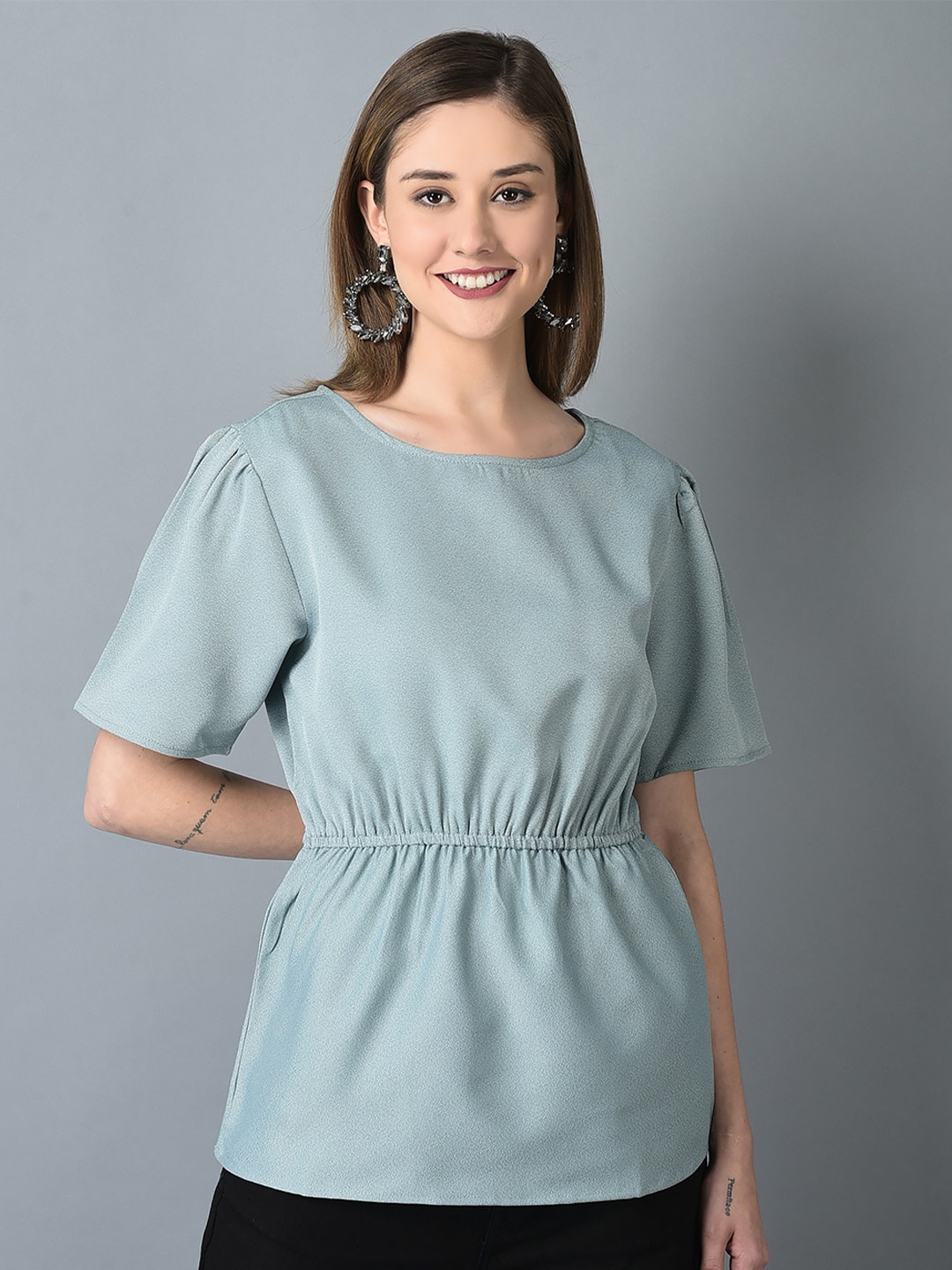 

CANOE Woven Cinched Waist Top, Teal