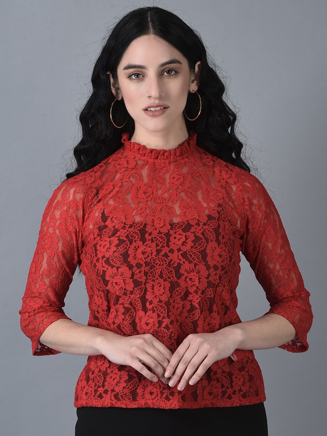 

CANOE High Neck Self Design Top, Red
