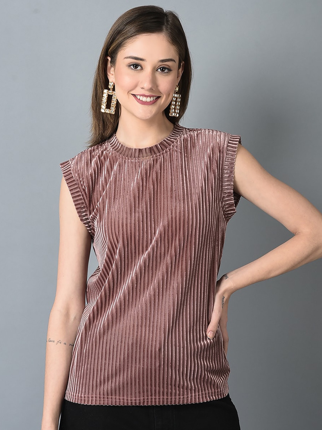 

CANOE Striped Round Neck Sleeveless Top, Pink