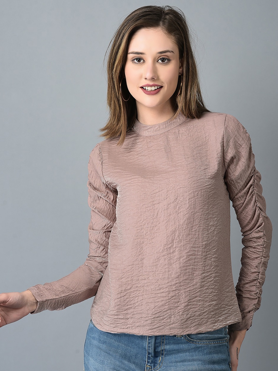 

CANOE Self Design High Neck Long Sleeves Top, Pink